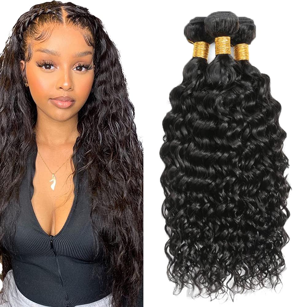 Human Hair Bundles #1B Natural Color Water Wave Bundles 26 26 26 Inch Unprocessed Brazilian Virgin Hair 3 Bundle 50 Gram Per Bundle Deals Quick Weave Hair Extensions
