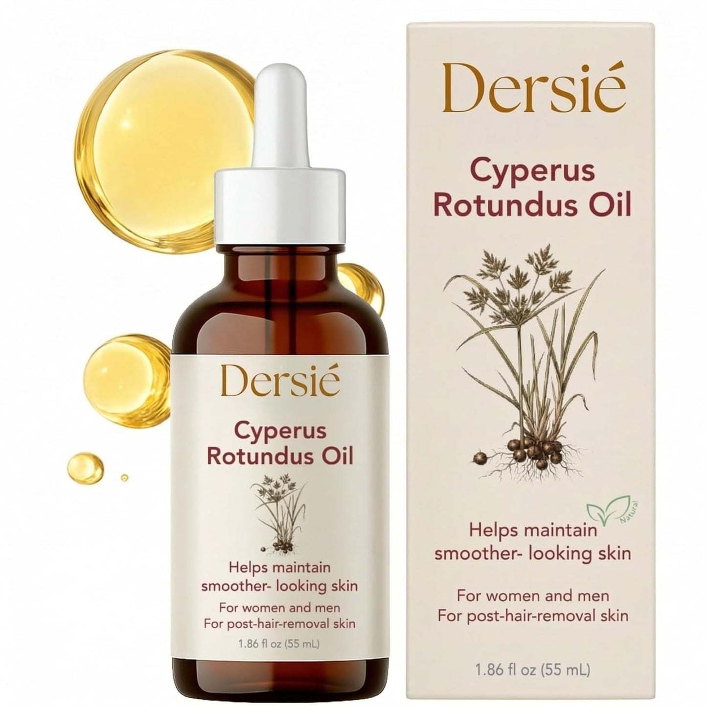 Cyperus Rotundus Oil - Natural Hair Growth Inhibitor for Face & Body Hair Removal | Soothing Skin Oil (55 mL)
