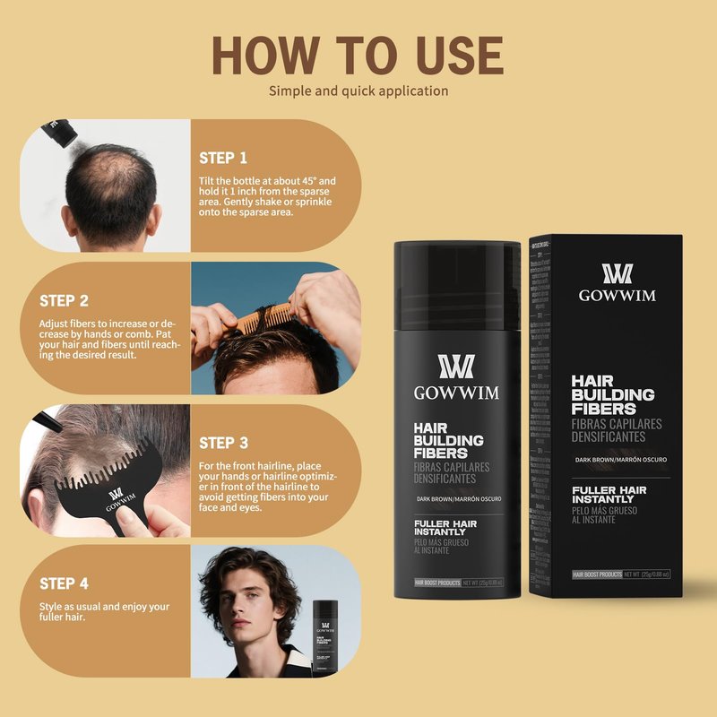 gowwim Hair Fibers for Thinning Hair 25g Hair Building Fibers 100% Undetectable,Instantly Cover Sparse Hair Areas-Bald Spots Cover Up. (Light Brown)