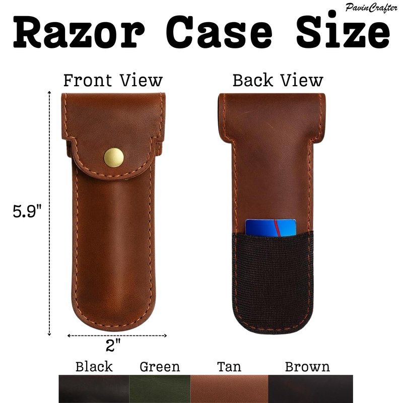 PavinCrafter Full Grain Leather Razor Cover | Double Edge Razor Case | Handmade Safety Razor Protector Sheath for Travel & Storage | Barber Shaving Accessory for Men (Black)