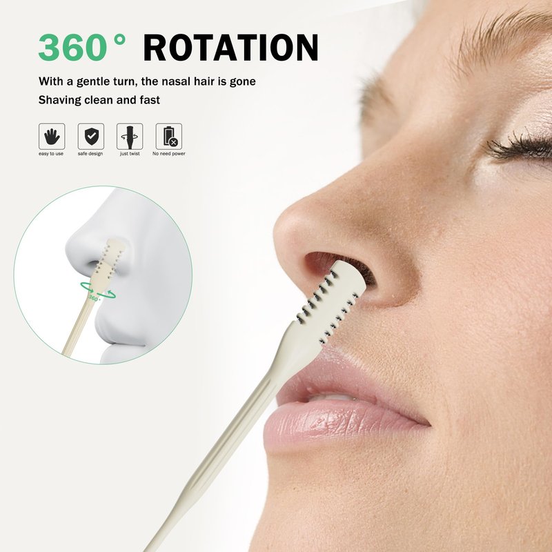 BEZOX 7PCS Manual Nose Hair Trimmer - Rotating Nasal Hair Razor Cutter with Ear Picker for Women and Men - Portable Nostril Hair Remover Tools