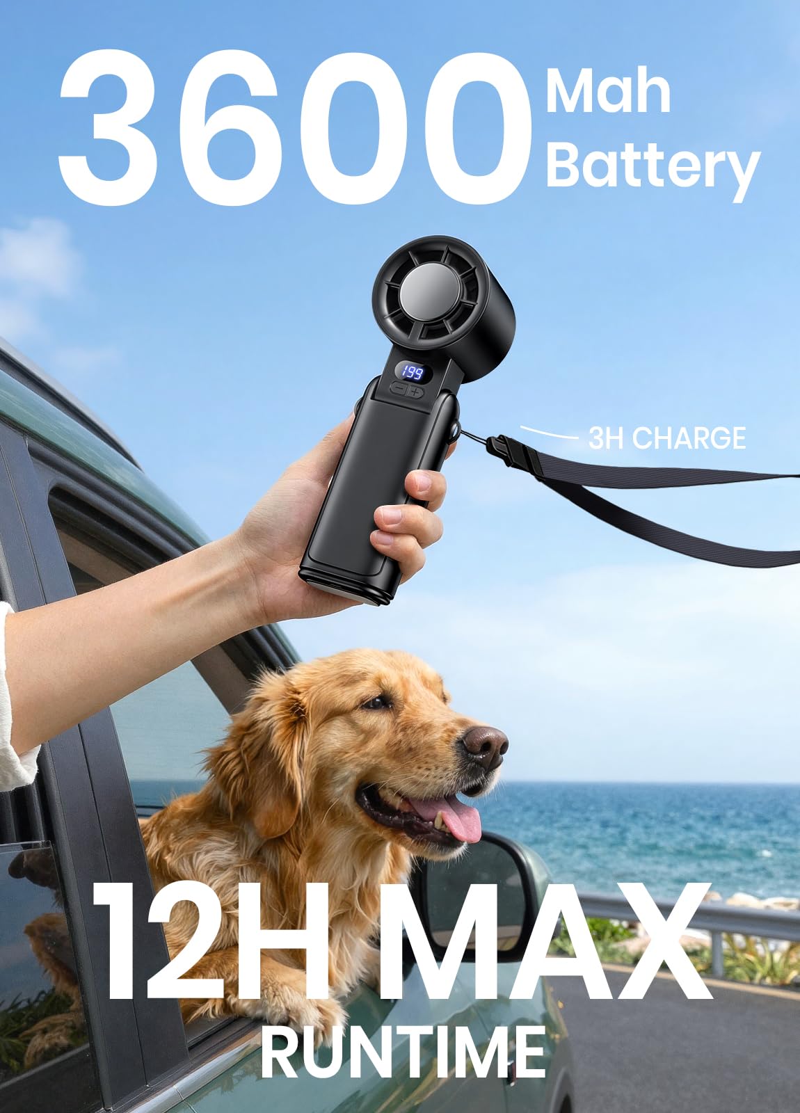 Deyhoc Portable Handheld Turbo Fan, 1-199 Speed Adjustable, Black
