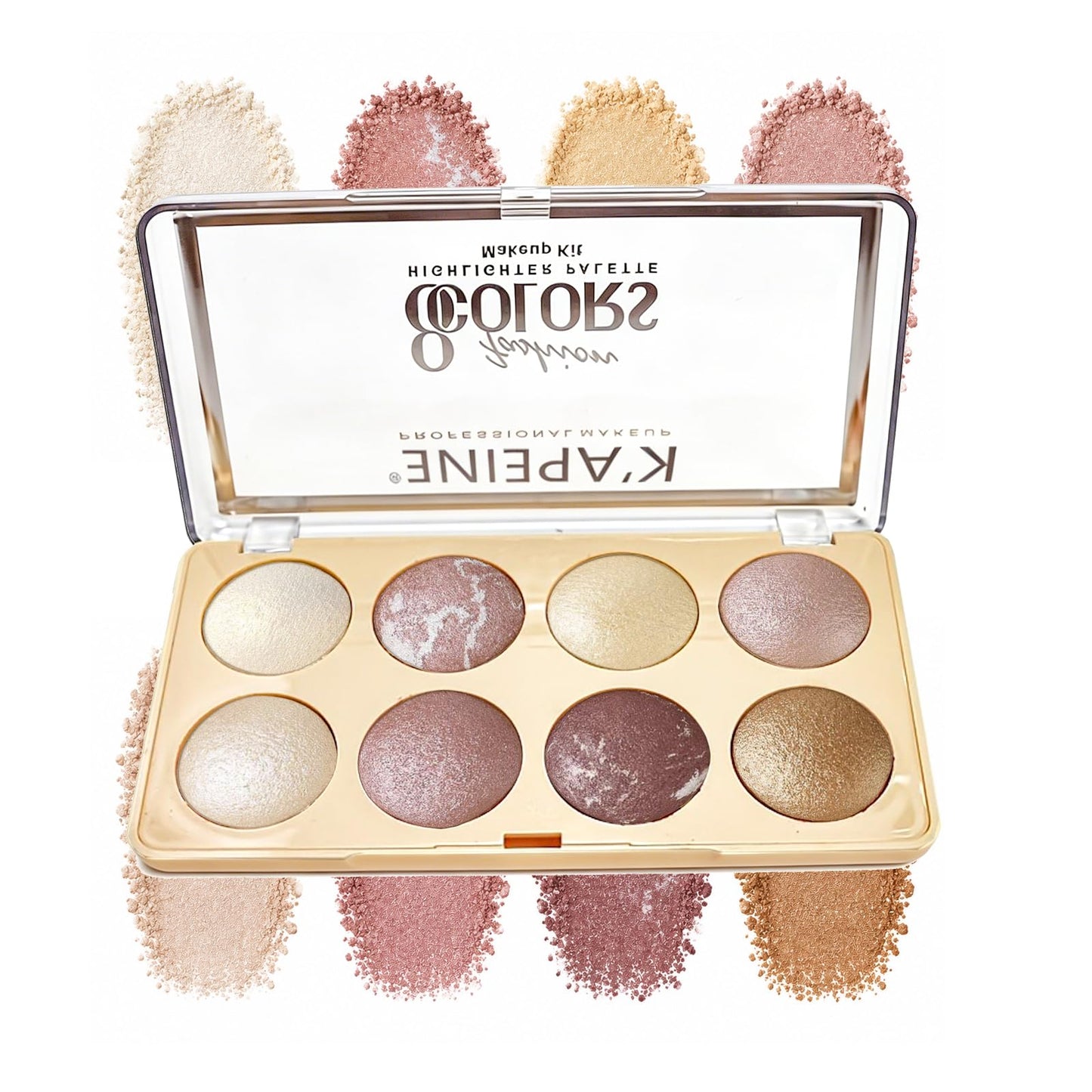 K'APEINE 8 Colors Baked Powder Palette, Pink Gold Brown Face Highlighter Eyeshadow Blush Contour Makeup Palette All Face Baked Makeup Kit Blendable Highlighter for Women Daily, Parties,Festivals-02#