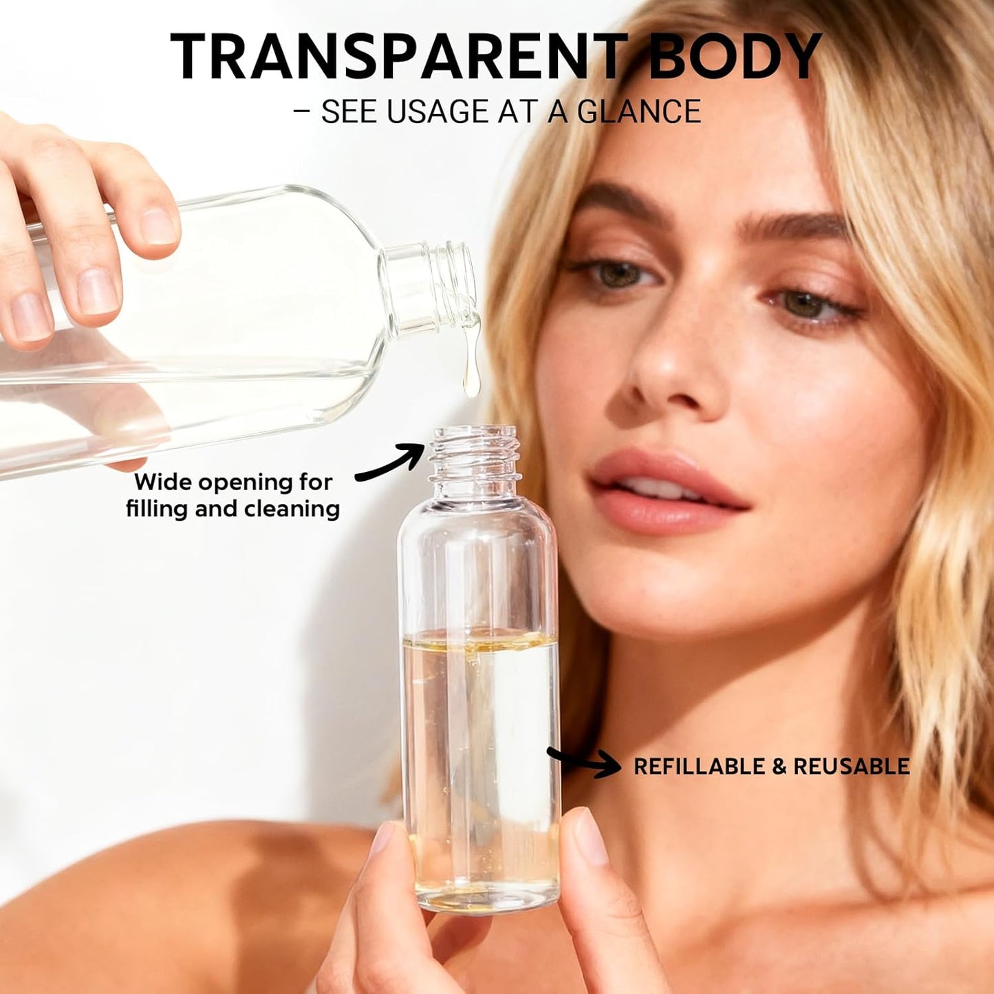 Travel Bottles for Toiletries - 5 Pack TSA Approved Leak-Proof Refillable Containers | 3.4 oz Clear Plastic Shampoo & Lotion Bottles