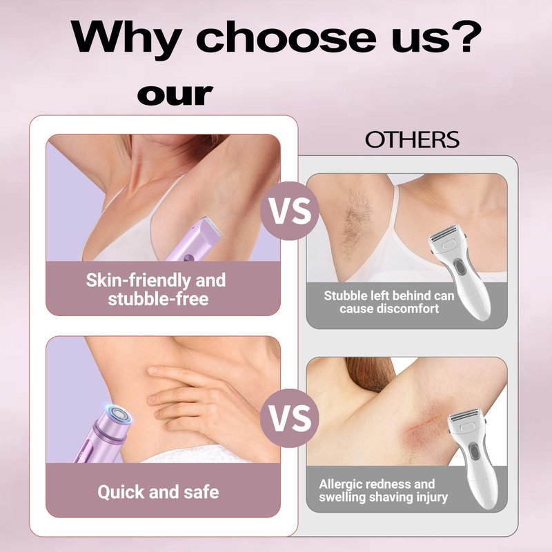 Bikini Trimmer for Women Electric Razors for Women Women's Electric Razor 2 in 1 Shaver Pubic Hair Trimmer Ipx7 Waterproof Wet Dry Use Bikini Shaver for Ladies Pubic, Legs, Face, Underarms (Purple)