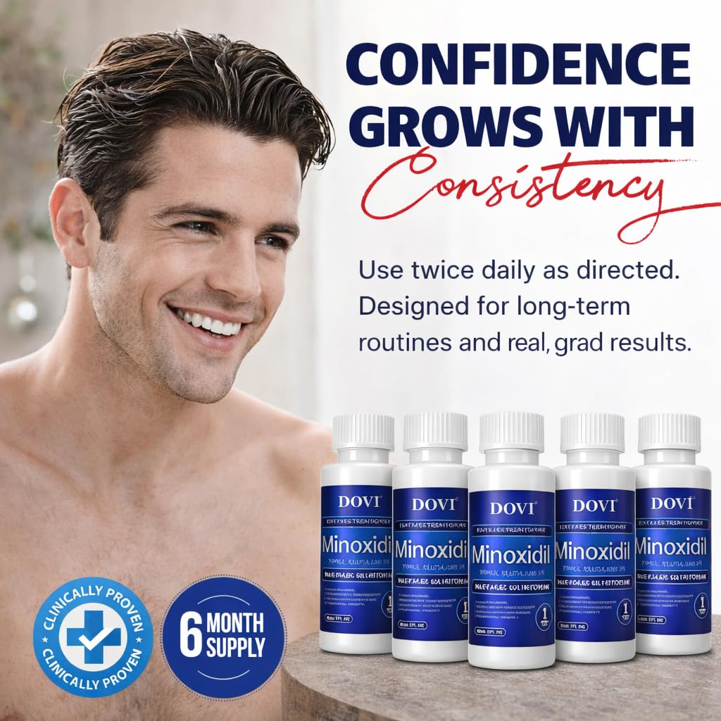 Dovi Minoxidil 5% Hair Regrowth Treatment for Men – Extra Strength Advanced Topical Solution, 6 Month Supply, Helps Regrow Hair and Prevent Hair Loss