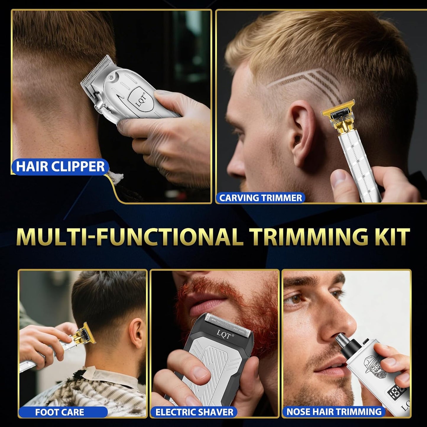Hair Clippers for Men - Cordless 4-Piece Grooming Kit with LED Display | Clipper, Beard Trimmer, Shaver & Nose Trimmer