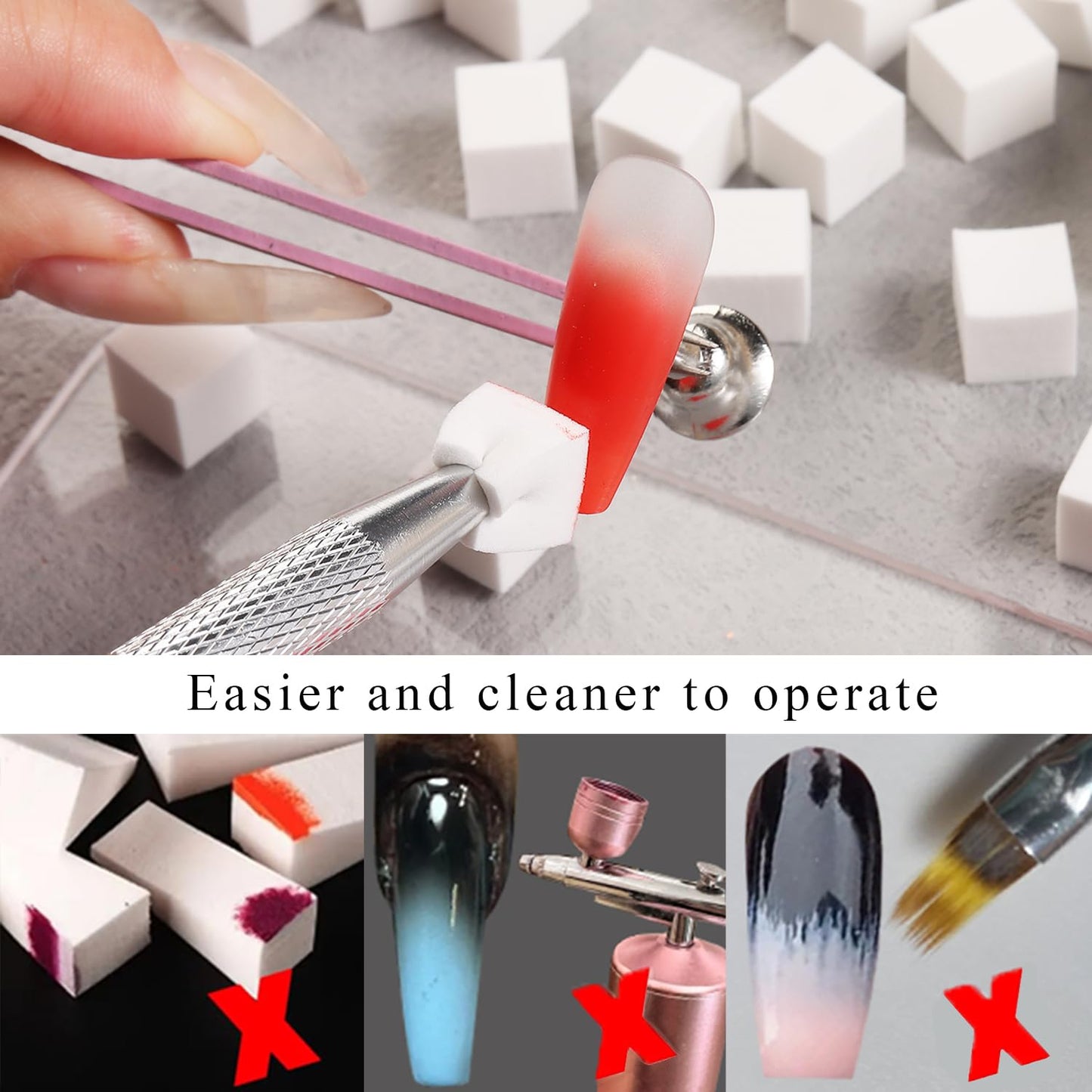 Fcozpjk 150Pcs Soft Nail Sponges for Ombre Mini Nail Art Sponges With Grabbing Pen Aura Nail Gradient Brush for Gel Nail Polish Sponge With 50pcs Disposable Gel Polish Palette Paper