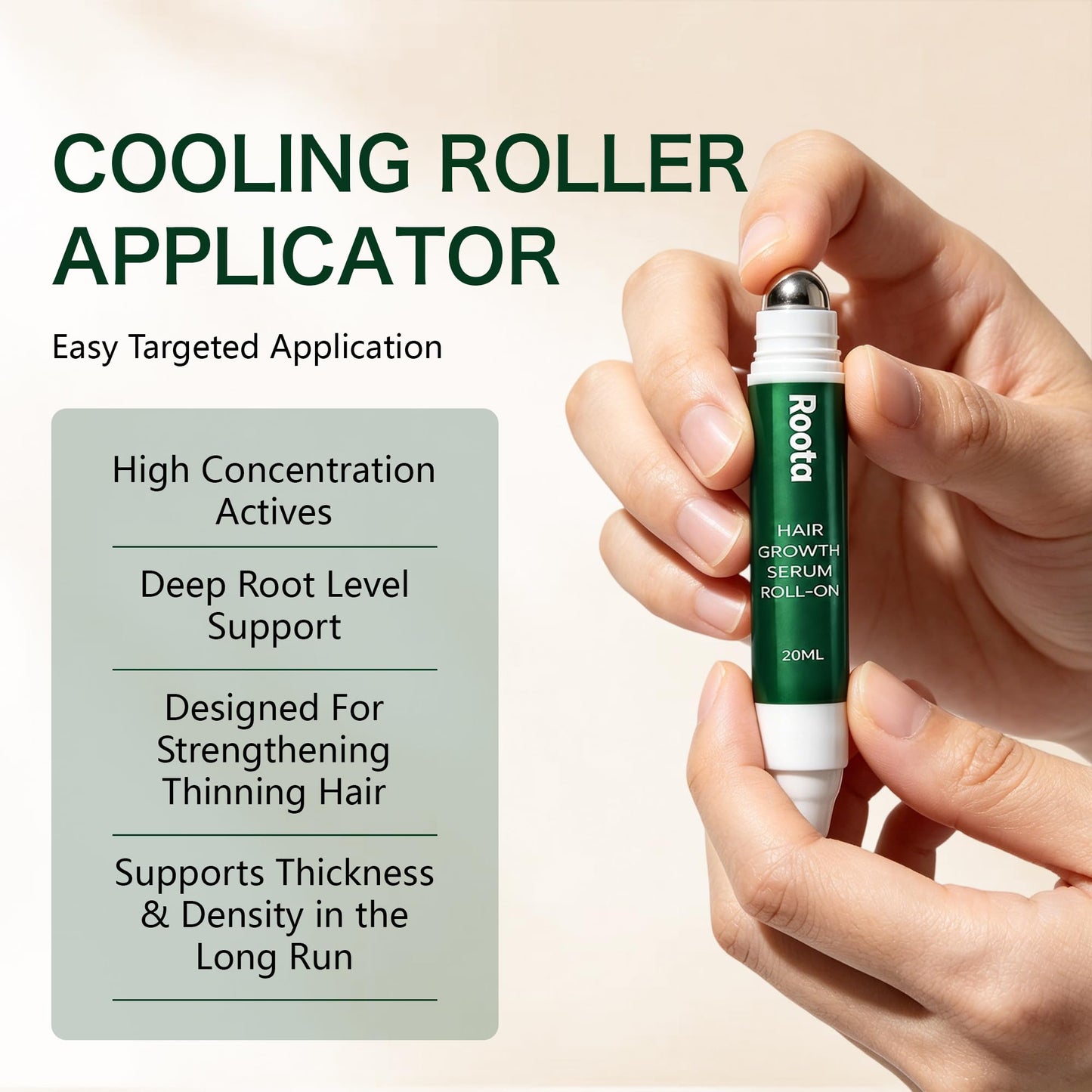 Roota Advanced Hair Growth Roll-On Serum | Saw Palmetto, Rosemary & Pea Extract | Supports Fuller, Healthier Hair | Clean, Non-Greasy Formula for Men & Women | 20ml Pack(1PC)
