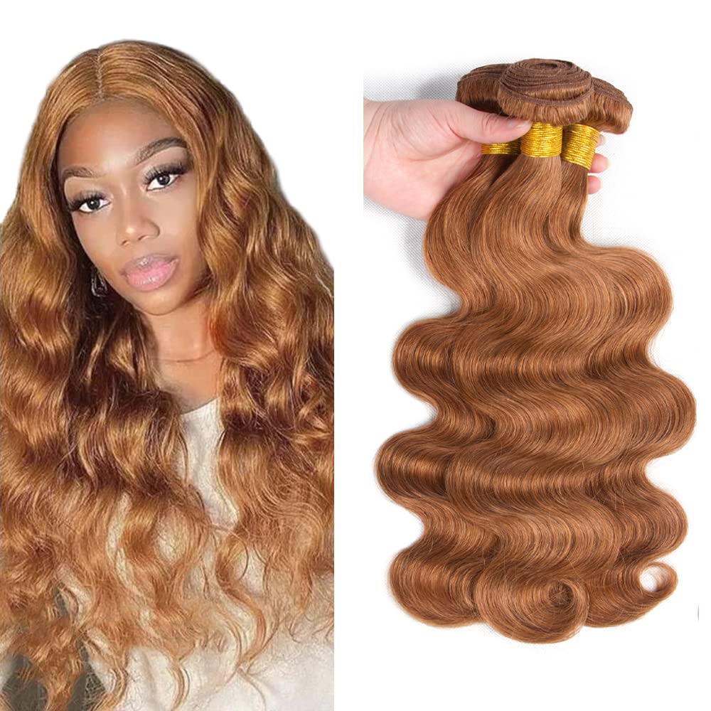 16 18 20 Inch Brown Bundles Body Wave Bundles Human Hair #30 Light Brown Body Wave Bundle Unprocessed Brazilian Virgin Weave Hair 3 Bundle 50 Gram Per Bundle