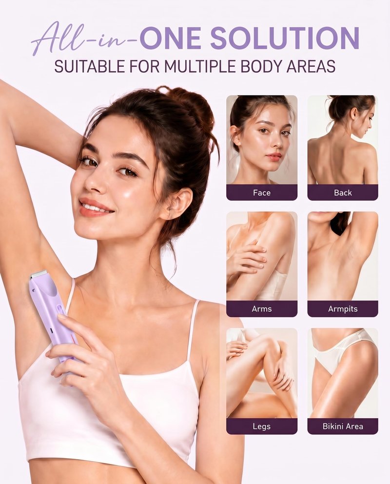 AIOOTISU Painless Bikini Trimmer for Women - 2-in-1 Electric Shaver for Sensitive Skin, No Nick No Cut, Waterproof & Rechargeable, Dual Head Razor for Bikini, Face & Body