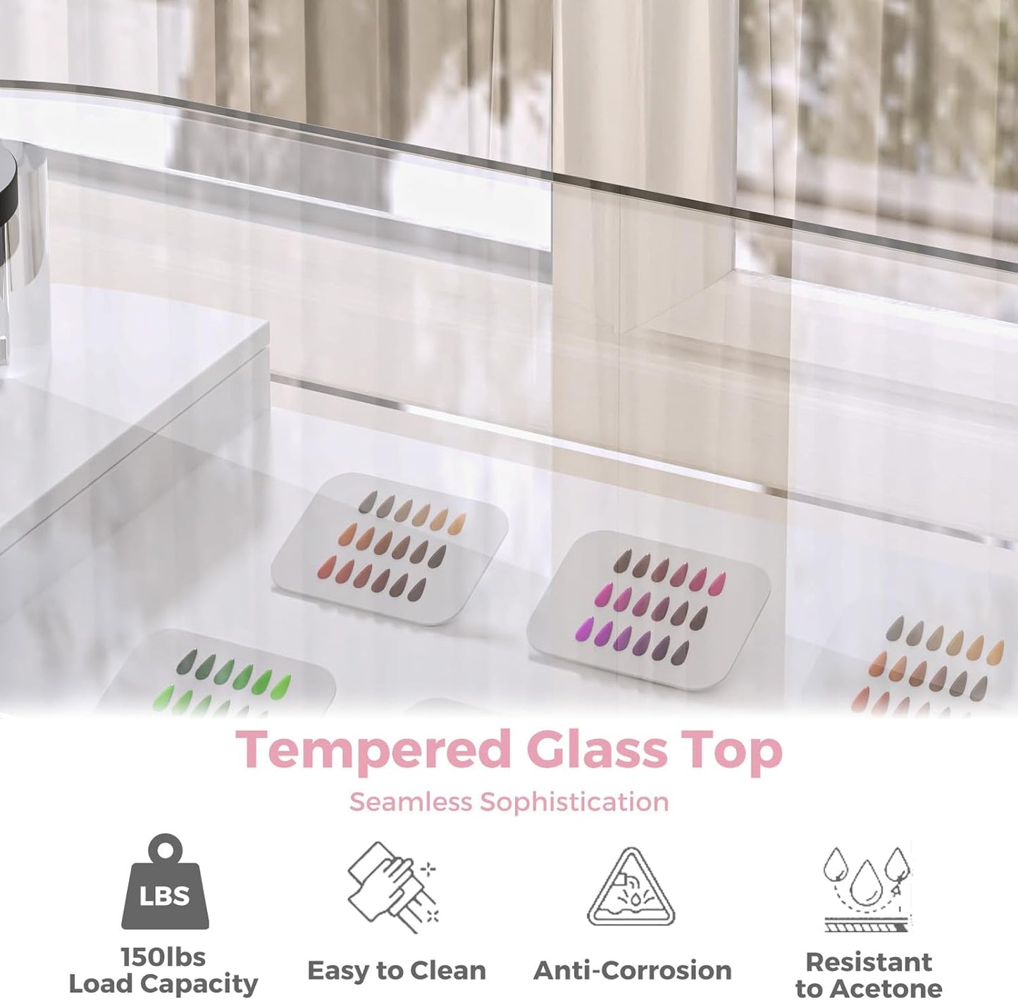 Professional Manicure Table with Dust Collector - Tempered Glass Top & Storage Drawer | Nail Salon Workstation (White)