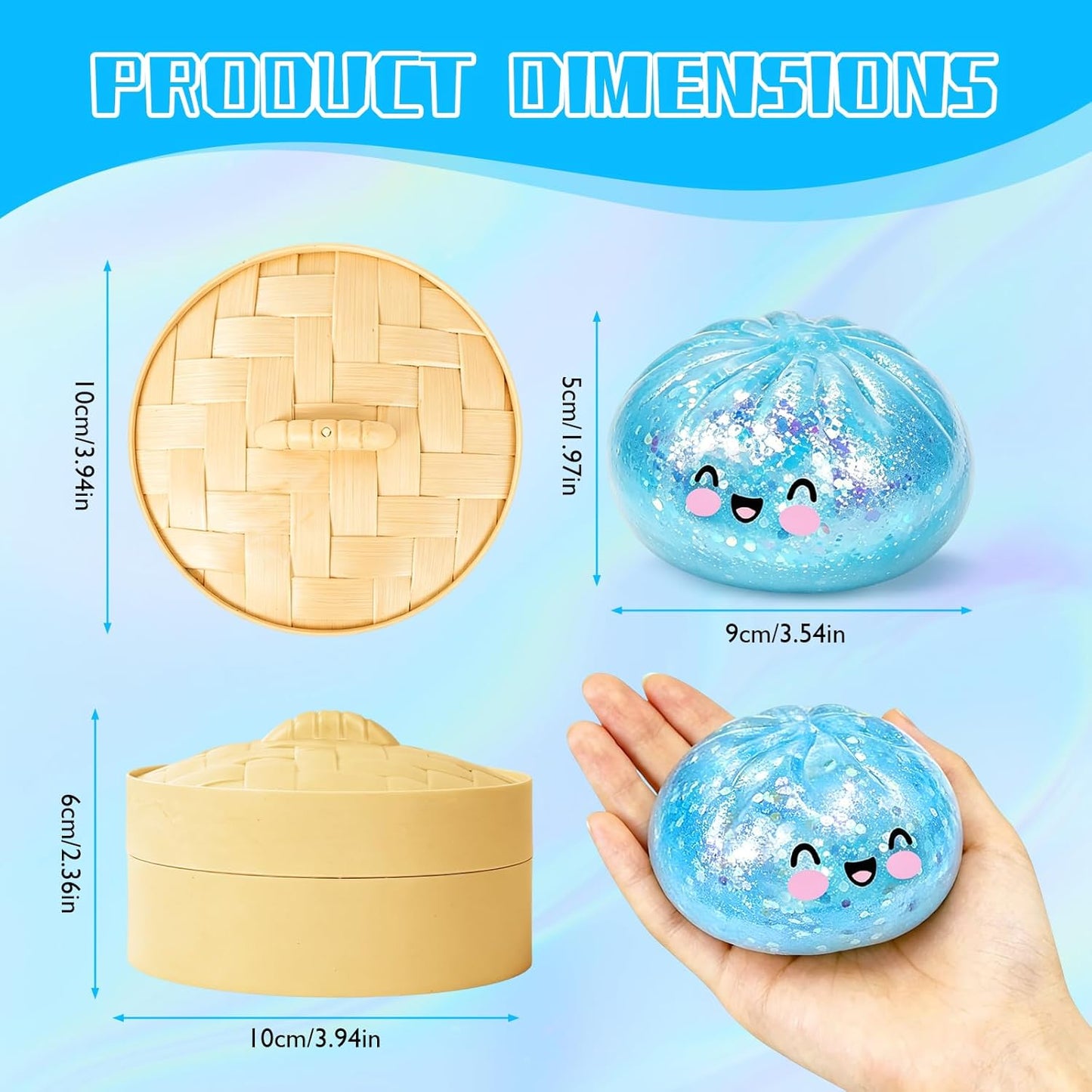 Glitter Dumpling Squishy Box | Realistic Fidget Toy for Anxiety Relief - Large Blue Squishies for Teens & Adults