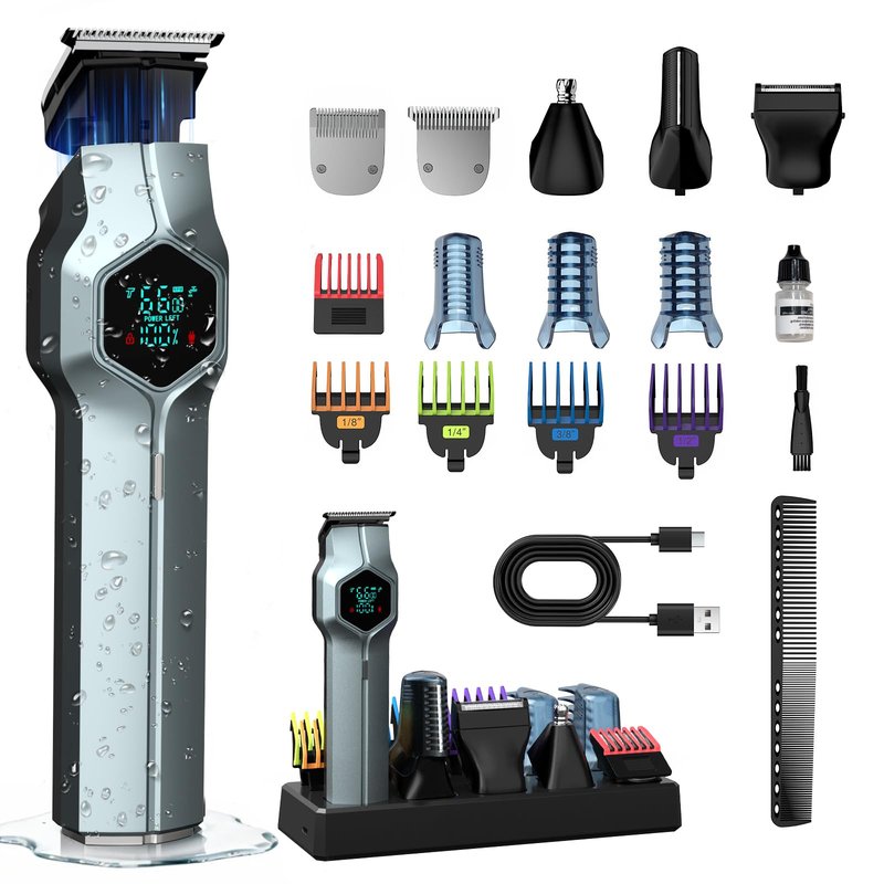 TRIMX Beard Trimmer for Men, Magnetic Snap-on Replacement Heads & Charging Dock, IPX7 Waterproof Cordless Hair Clippers, Mens Grooming Kits for Mustache/Body/Face/Ear/Nose, Blue