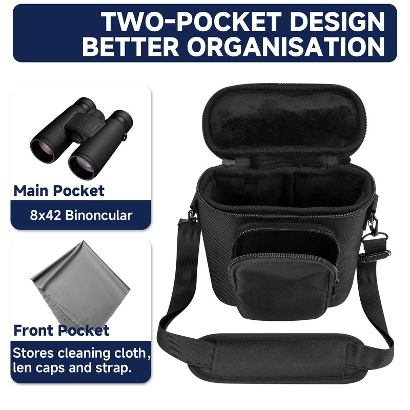 CaSZLUTION Travel Protective Case Compatible with Nikon Monarch M5 M7 PROSTAFF P3 8x42 10x42 Binocular, Durable Fabric Storage Bag for Binocular, Black (Case Only)