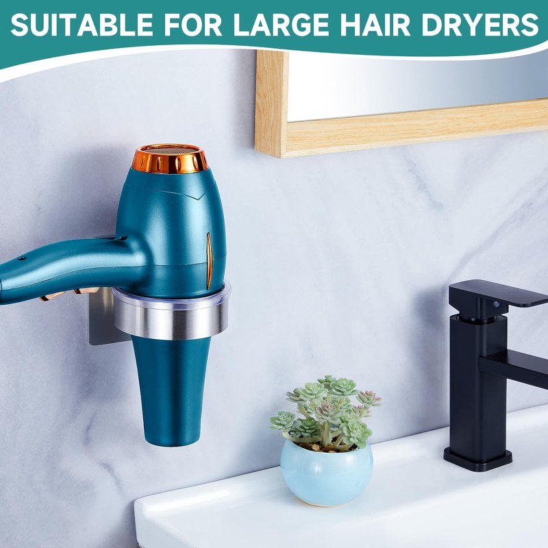 YAYINLI Hair Dryer Holder Wall Mount, Blow Dryer Holder Wall, Adhesive Hair Dryer Hanger, Blow Dryer Organizer, Hair Tools Organizer for Bathroom Salon Barber Shop Hotel (Silver)