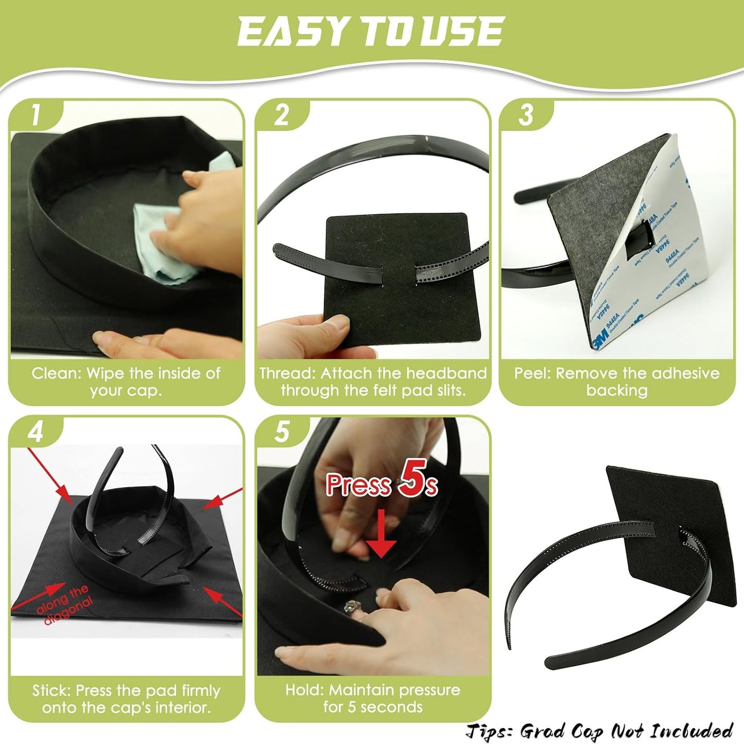 Graduation Cap Headband - Anti-Fall Hair Band for Secure Fit | Perfect for 2026 Graduates