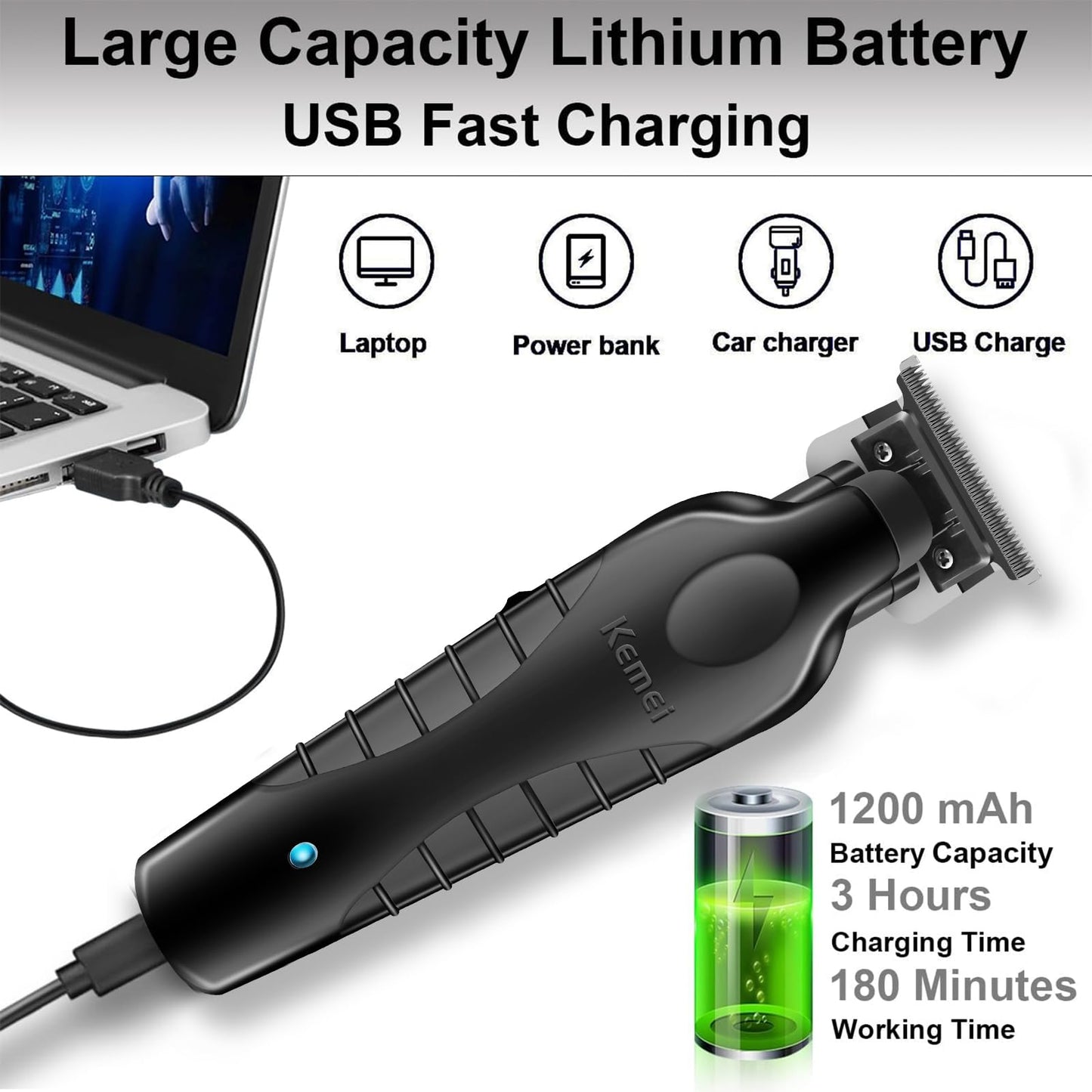 KEMEI KM-2299 Professional Hair Trimmer for Men Cordless Hair Clipper, Zero Gap T Blade Beard Trimmers, Rechargeable Barber Clippers, with KM-2299 Replacement Blade