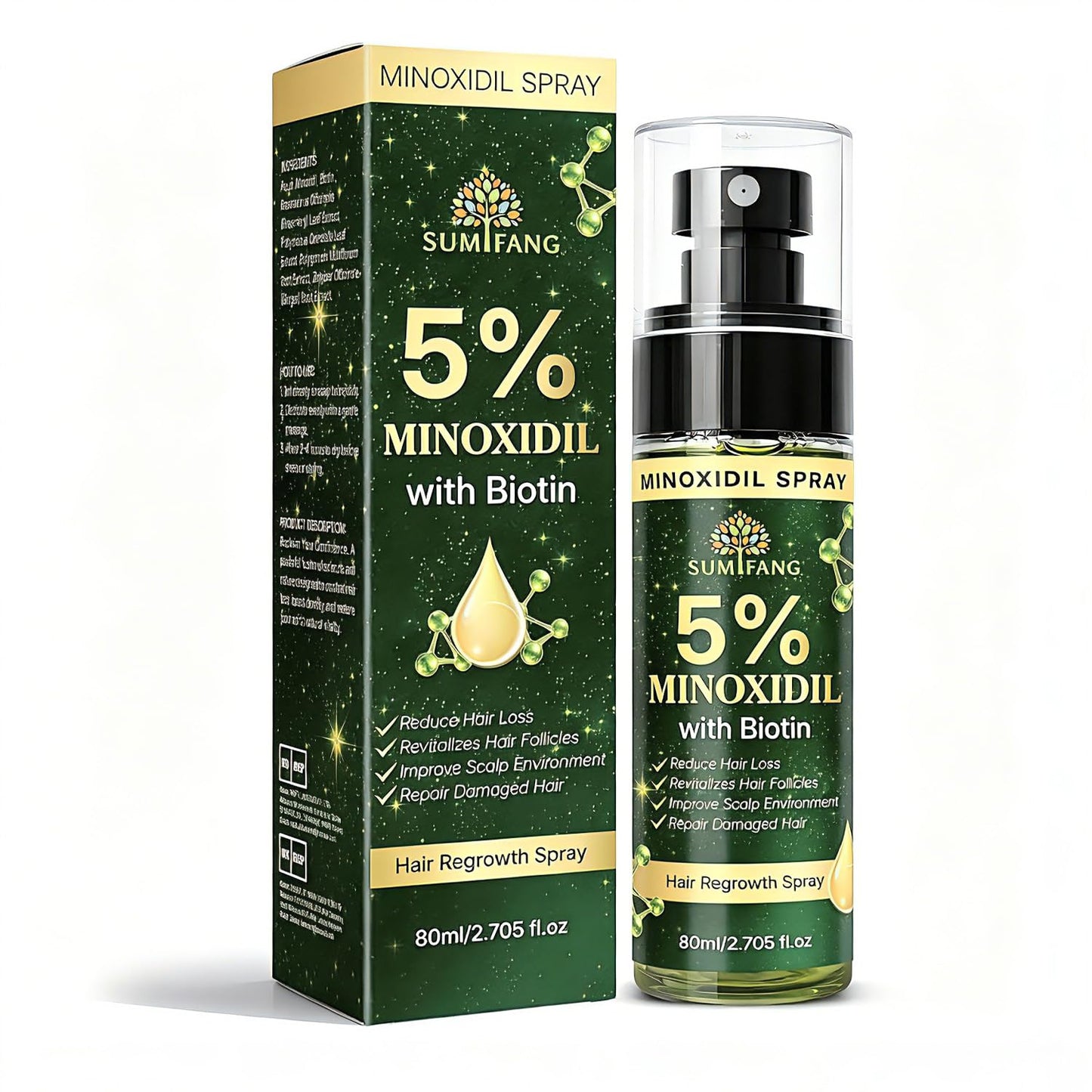 SUMIFANG 5% Minoxidil for Men & Women Hair Growth Biotin Serum with Rosemary for Hair Beard Regrowth Treatments, Unscented Topical Minoxidil Spray 80ML for Faster Stronger Thicker Hair Growth