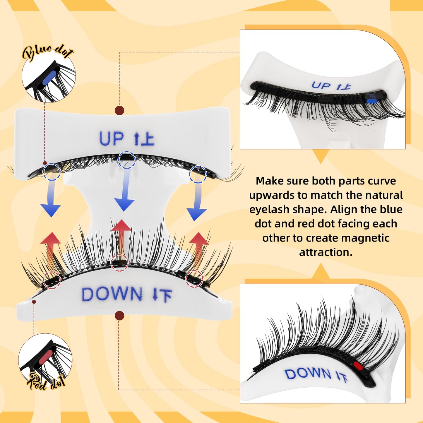 QUEWEL 2 Pairs Natural Look Reusable Magnetic Eyelashes, Reusable No Glue Needed Magnetic Eyelashes Kit with Applicator Lashes Kit without Eyeliner Easy to Wear and Remove (G-YC-C+D02)