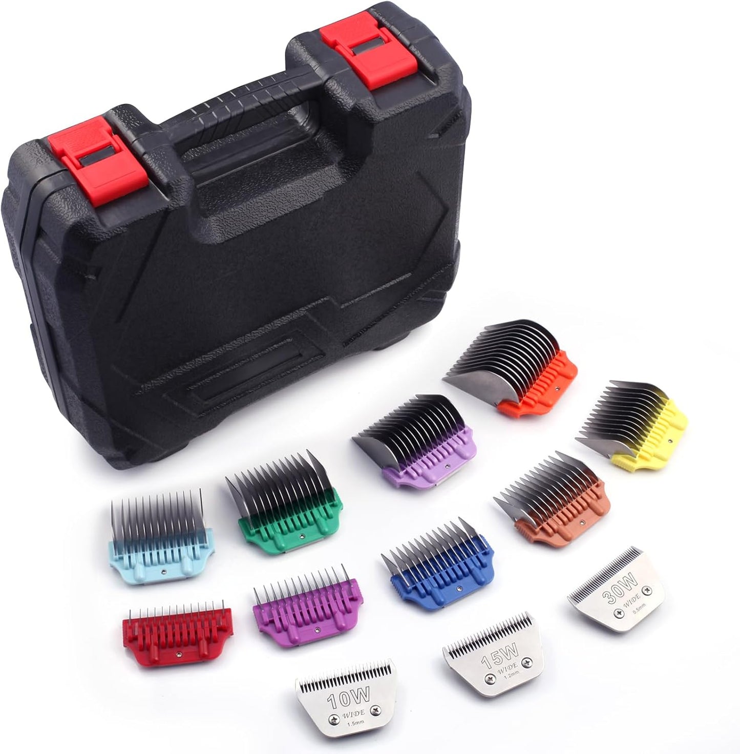 Wide Clipper Blade Set - 12-Piece Stainless Steel Dog Grooming Combs | Snap-On/Off Design for A5 Series 10W/15W/30W