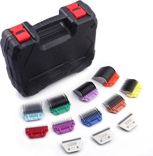 Wide Clipper Blade Set - 12-Piece Stainless Steel Dog Grooming Combs | Snap-On/Off Design for A5 Series 10W/15W/30W