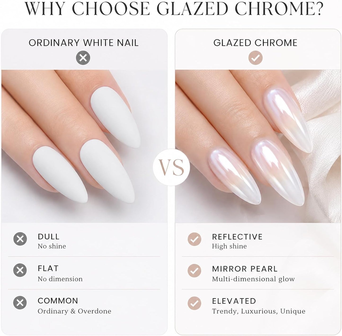 Pearl Chrome Nail Powder - Iridescent White Aurora Mirror Effect for Gel Nails | DIY Nail Art Pigment
