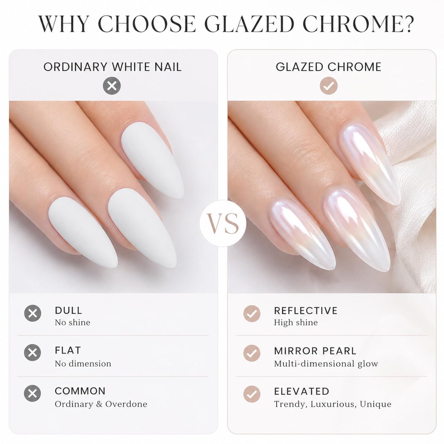 2 Jars White Pearl Chrome Nail Powder, Iridescent Aurora Chrome Powder Metallic Mirror Effect, Pearlescent Mermaid Dip Powder Nail Art Decoration,Chrome Powder for Nails, Resin Craft, 6g