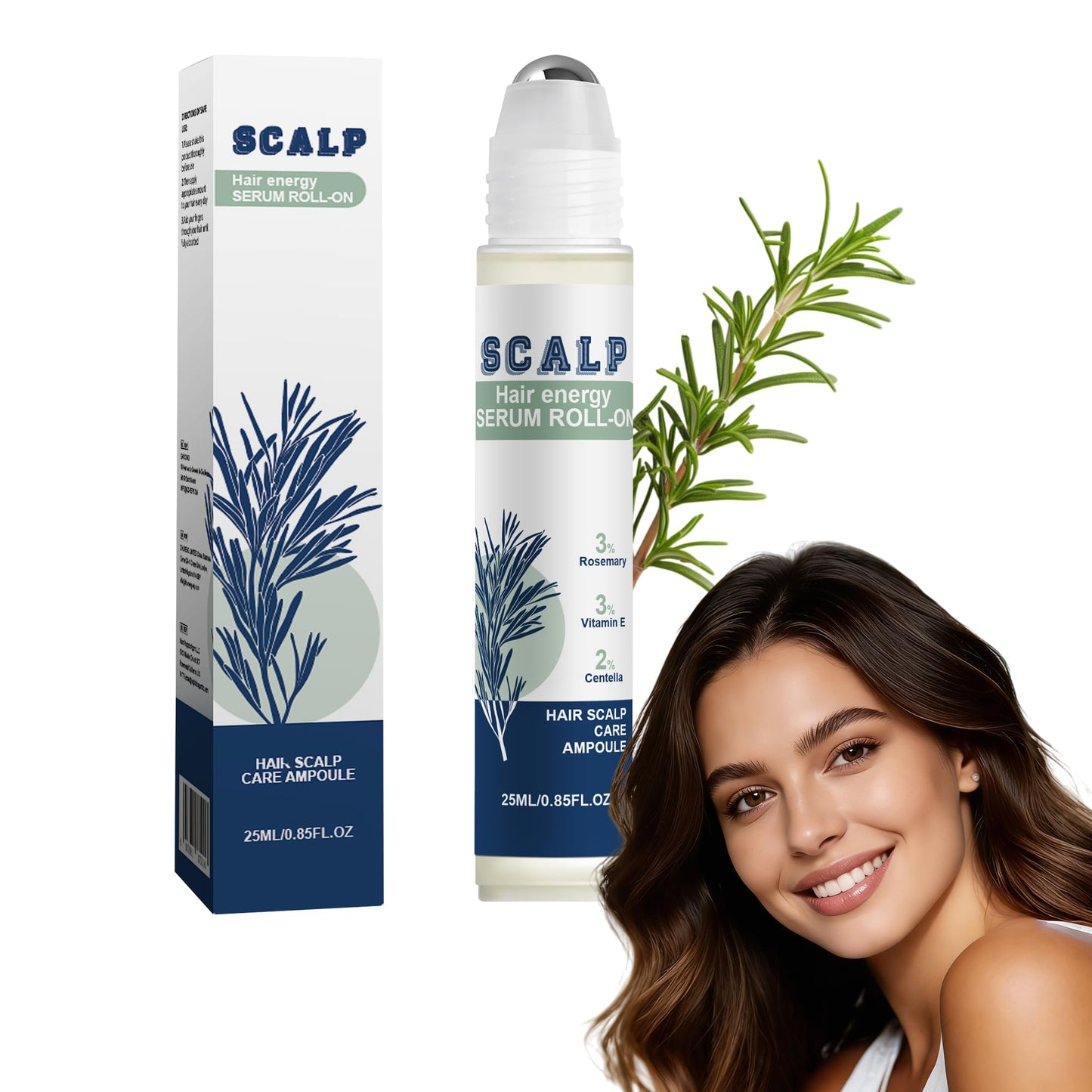 Hair Growth Serum Roll-On 25ml / 0.85 fl.oz, Rosemary Oil & Ginger Root for Hair, Nourishing Daily Serum for Men & Women, Non-Greasy, Easy to Apply.