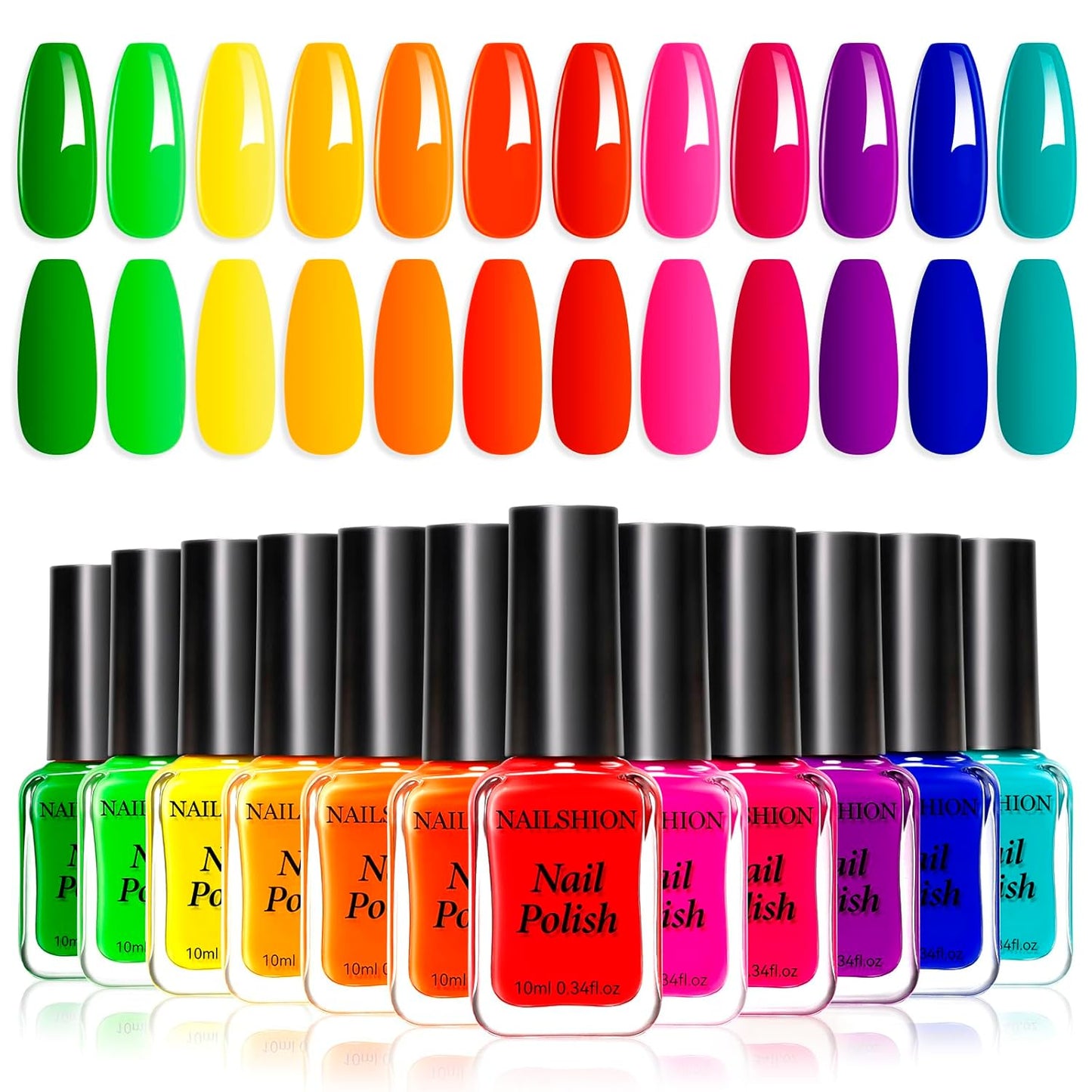 Rainbow Nail Polish Set - 10ml, 16 Colors | Air Dry, Base & Top Coat, Remover Pads for Nail Art Lovers