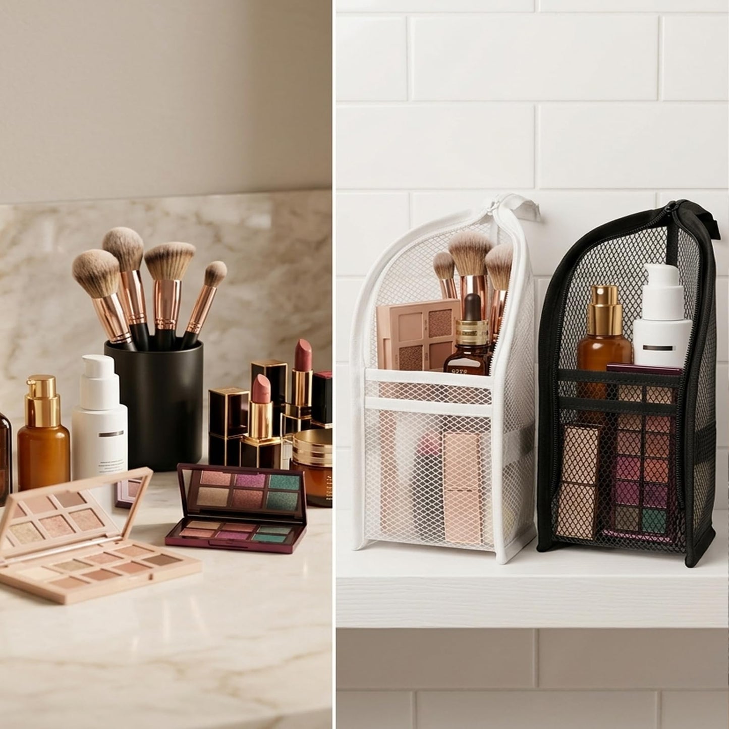Cyhdddr 2Pcs Standing Toiletry Bag, Upright Travel Toiletry Bag Waterproof Portable Makeup Cosmetic Bag, Translucent Mesh Travel Bag for Toiletries, Standing Makeup Bag