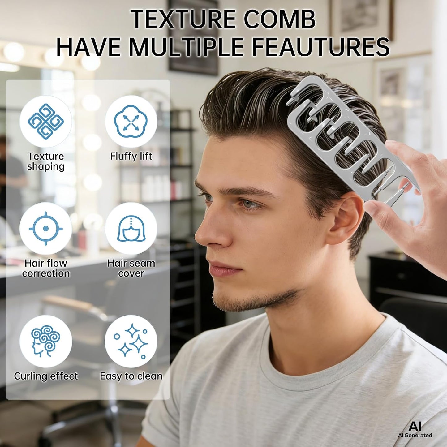 Volumizing Texture Comb Set for Men - Travel Folding Design | Dual-Purpose Wide & Fine-Toothed Comb