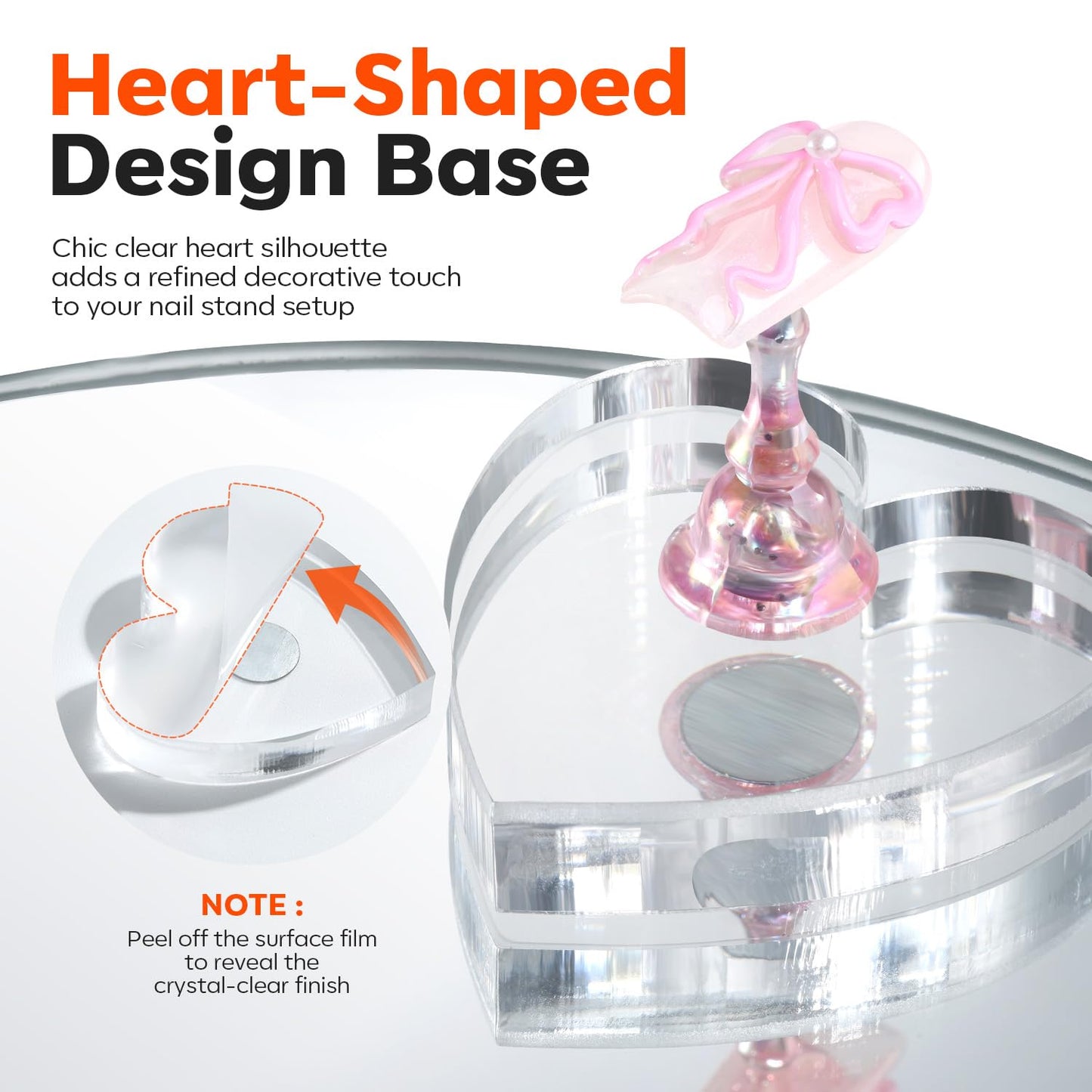 Modelones Nail Stand Set, Magnetic Press On Nails Holders Aurora Pink Plus Kit Standard Pinky Nail Stands for False Nail Tips Practice Round Metal & 2 Heart Display Bases 200PCS Sticky Tabs Nail Art