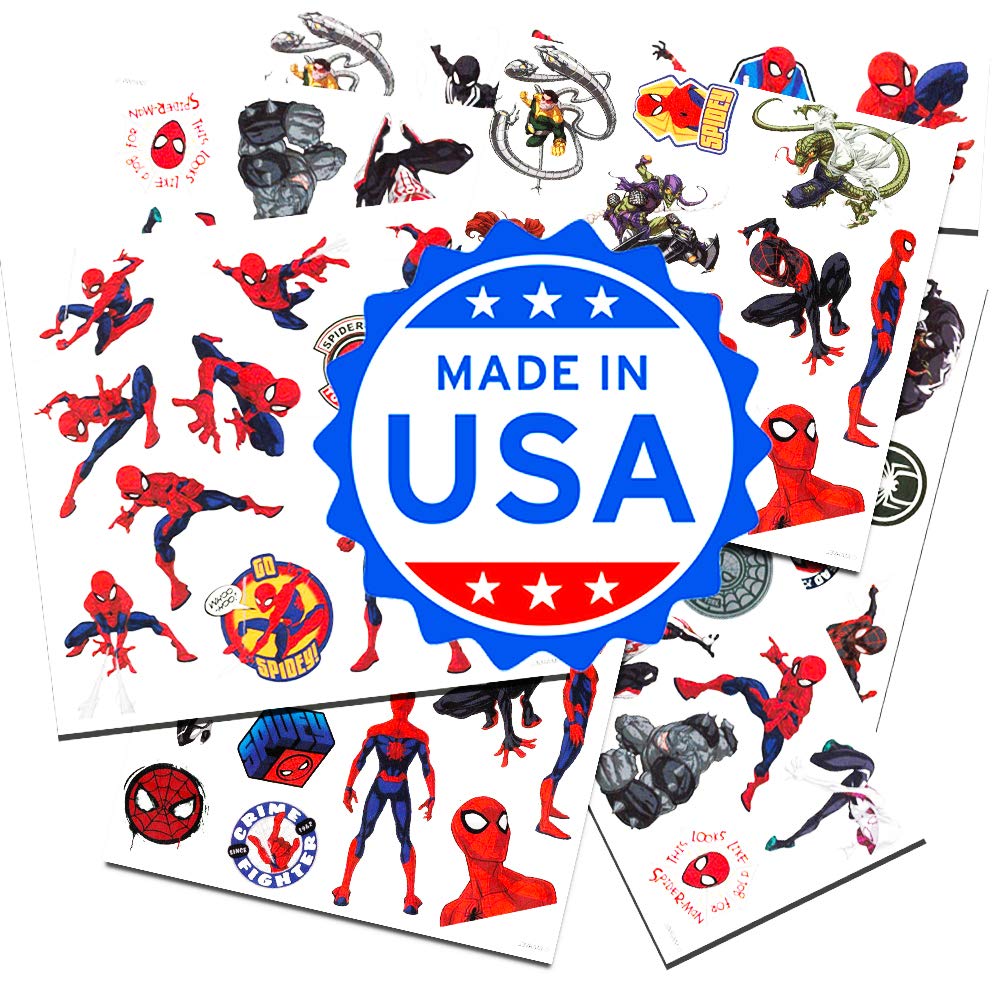 Spider-Man Temporary Tattoos for Kids - 50 Superhero Tattoos for Spiderman Birthday Party Favors