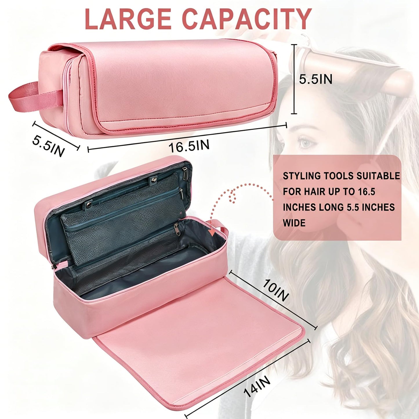 FAMOPLAY Hair Tools Travel Bag with Heat Resistant Pad, Double-Layer Travel Carrying Case for Straightener, Curling Iron, Hair Dryer, Portable Organizer