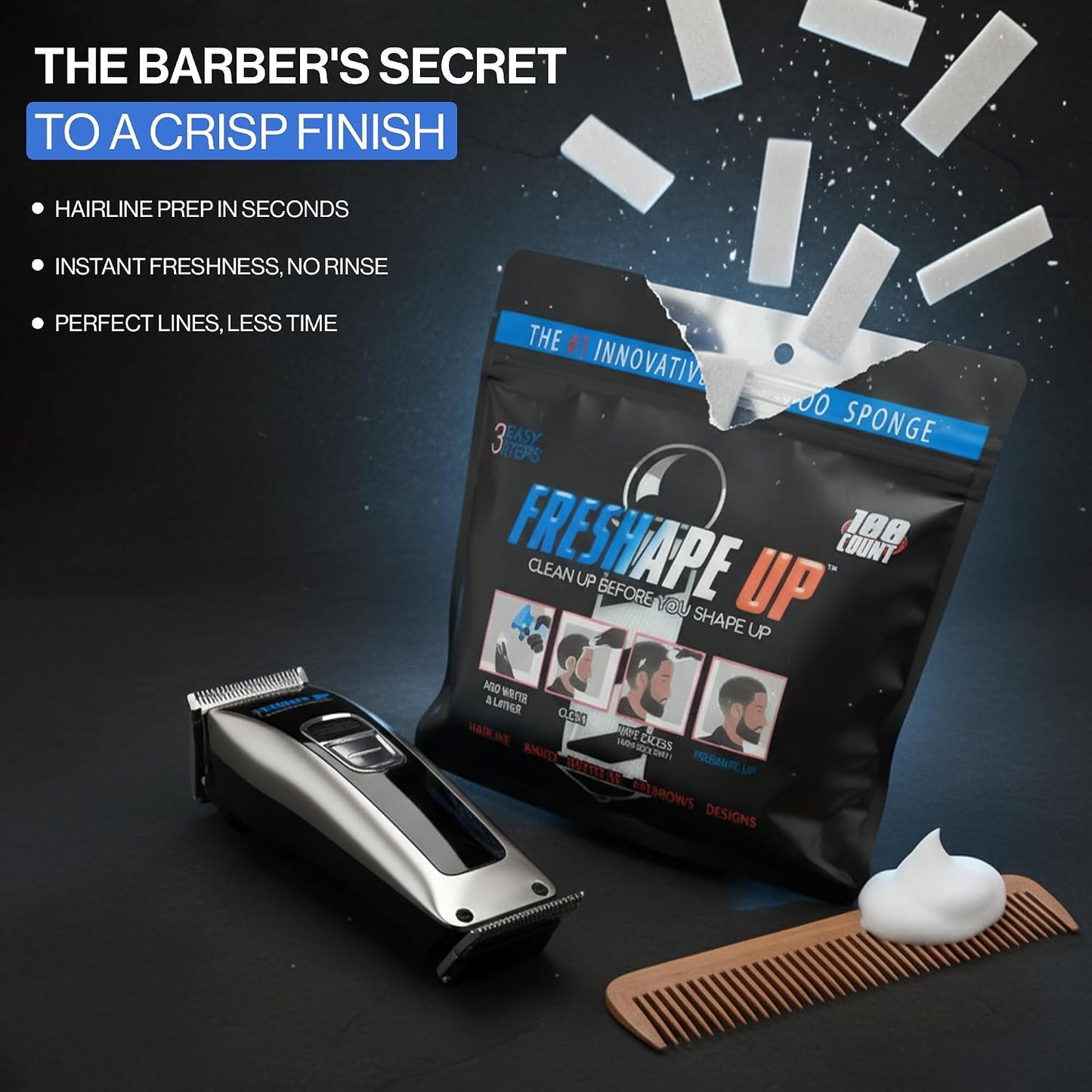 Shampoo Infused Hairline & Beard Wipes - Quick Use Disposable Wipes for Barbers | Pack of 2