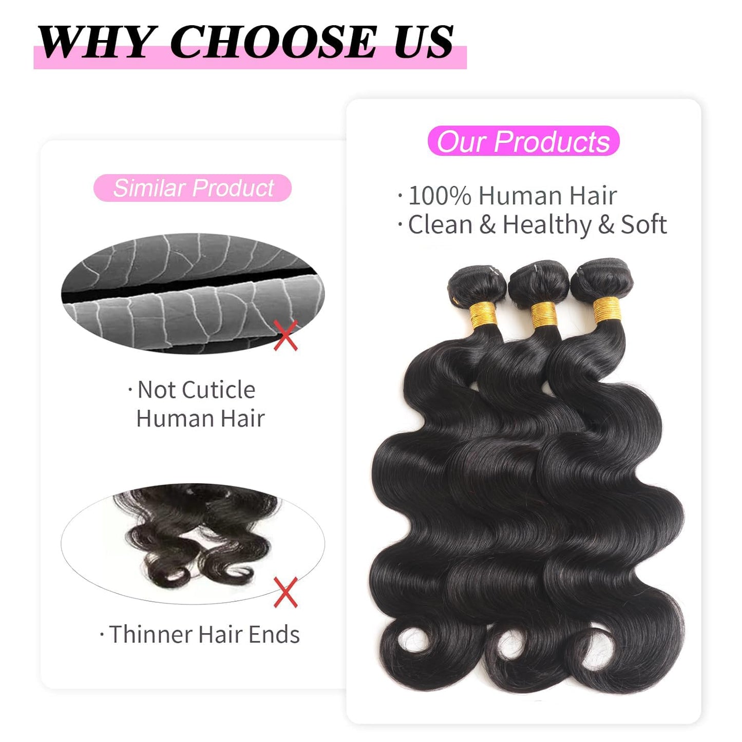 12A Human Hair Bundles 18 20 22 Inch Body Wave Bundles Human Hair 100% Unprocessed Brazilian Virgin Hair 3 Bundles Quick Weave Hair Extension Natural Black