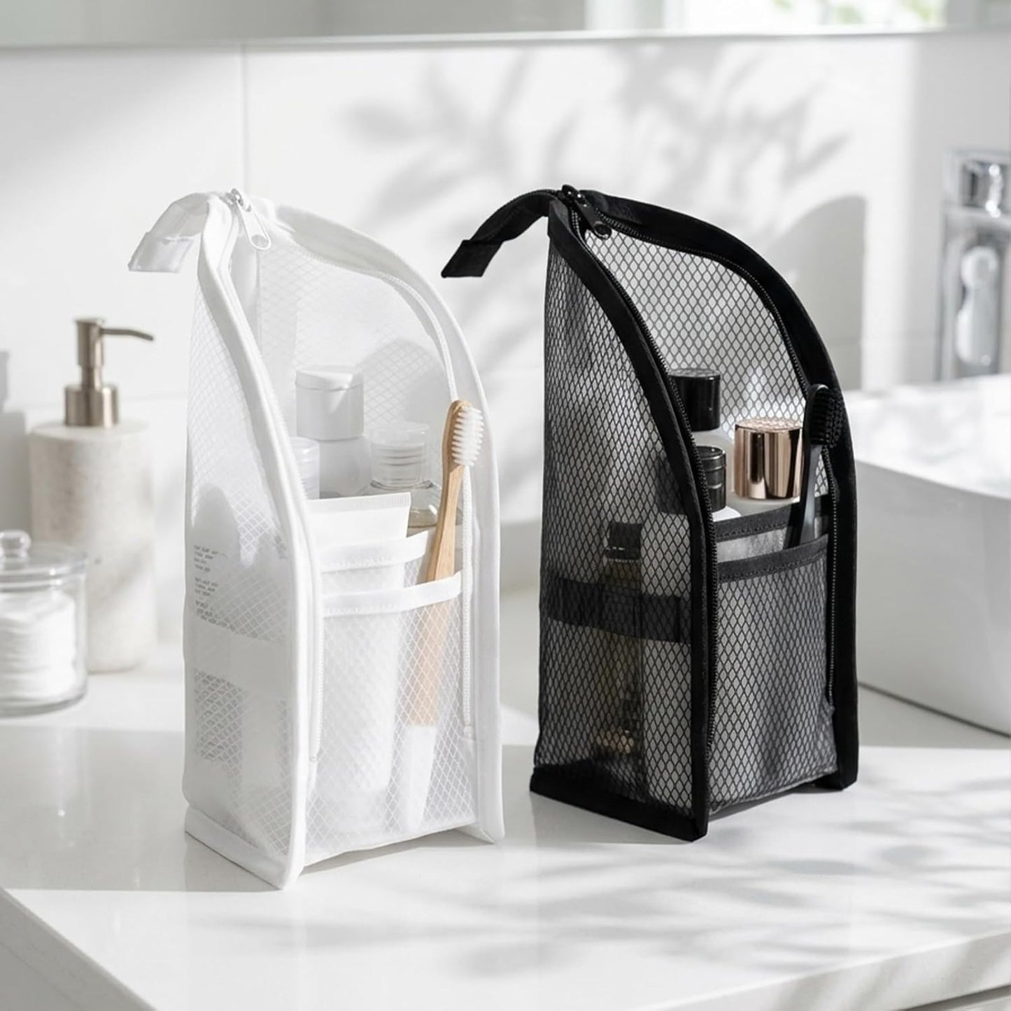 Portable Standing Toiletry Bag - Travel Cosmetic Pouch Set | Clear Makeup Bags (2 Pieces)