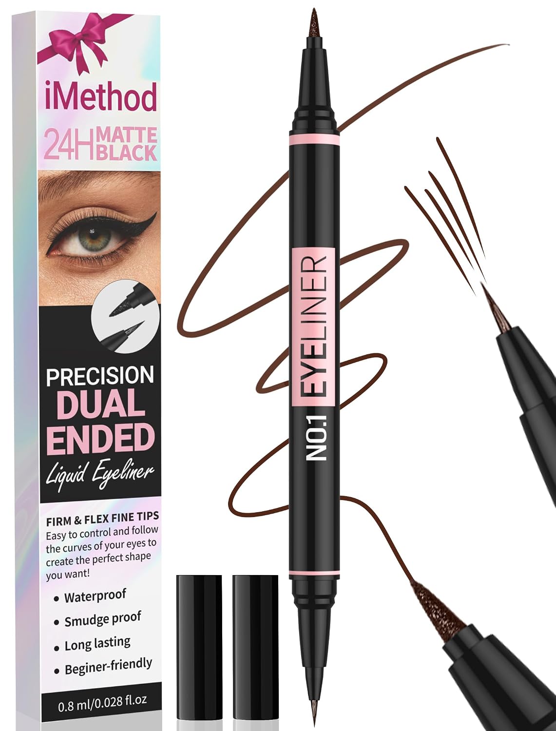 iMethod Liquid Eyeliner - Waterproof Dual-Ended Eye Liner with Precise Brush-Tip | Black, Long-Lasting, Smudge-Proof
