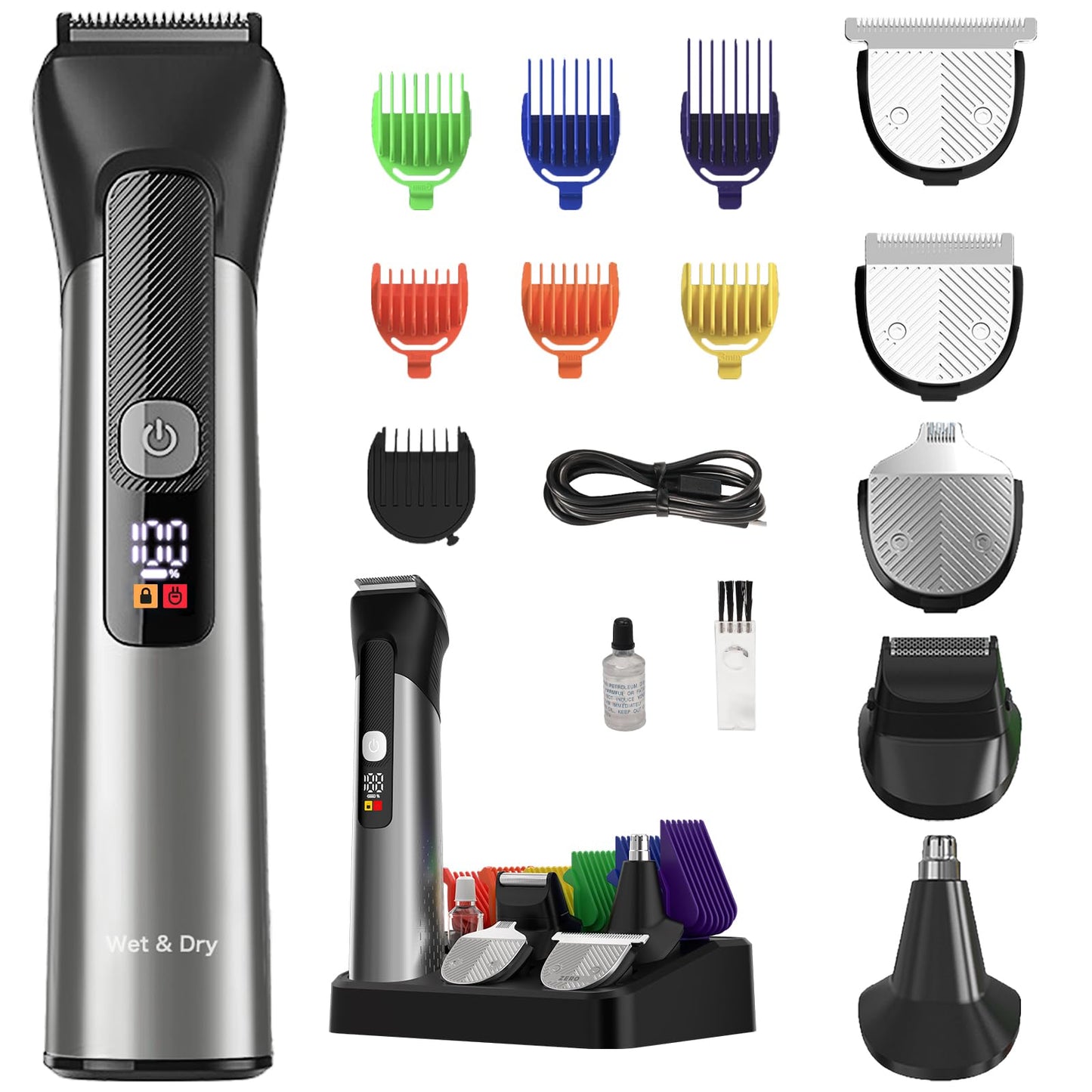 Beard Trimmer for Men – Stainless Steel Electric Razor & Shaver, Cordless Hair Clippers Grooming Kit, IPX7 Waterproof Nose Ear Face Body Trimmer, USB-C Rechargeable with Travel Lock, Gifts for Men