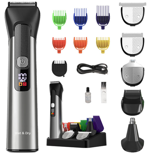 Beard Trimmer for Men – Stainless Steel Electric Razor & Shaver, Cordless Hair Clippers Grooming Kit, IPX7 Waterproof Nose Ear Face Body Trimmer, USB-C Rechargeable with Travel Lock, Gifts for Men