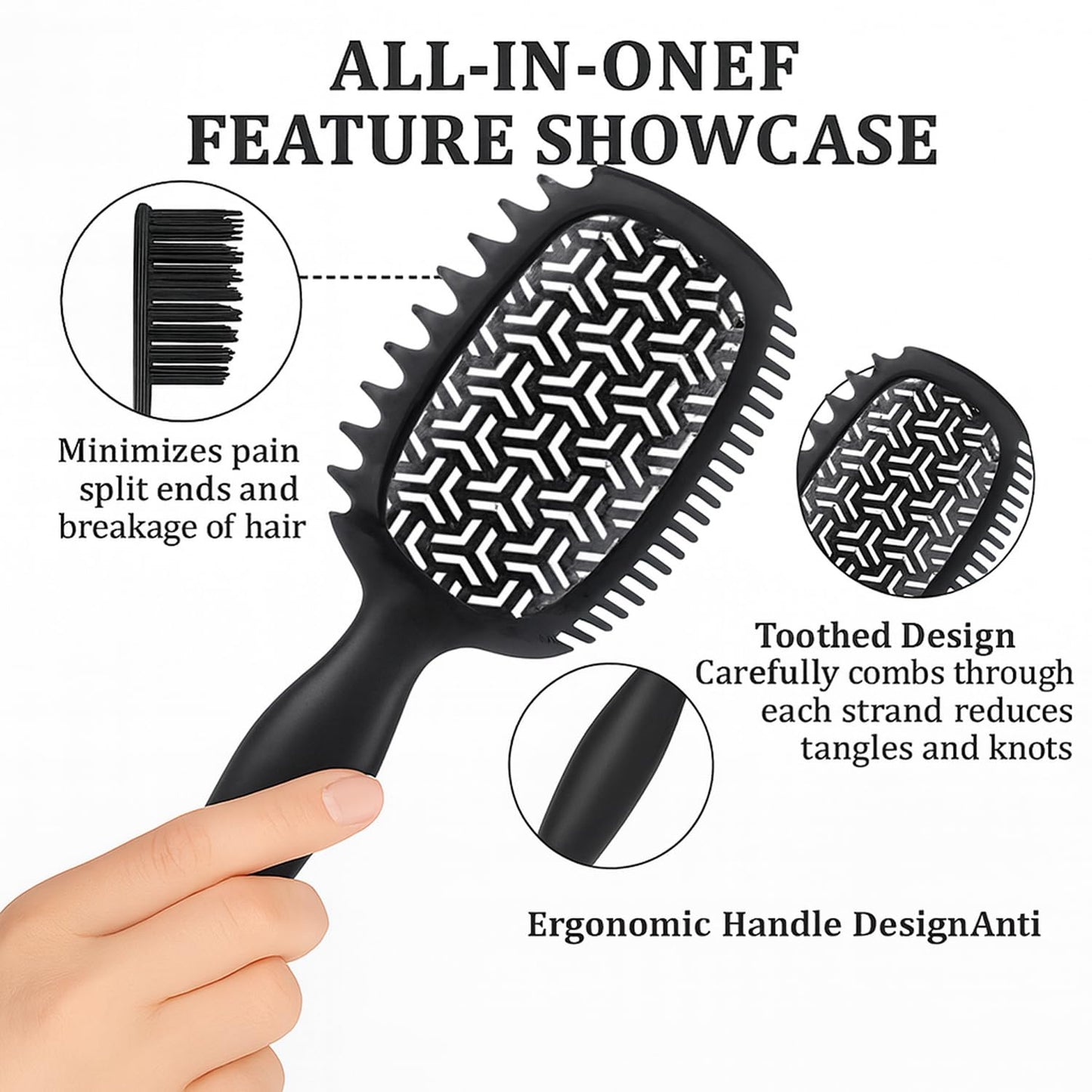 Curl Defining Brush - Vented Curly Hair Detangler for Effortless Styling | Reduces Frizz, Black