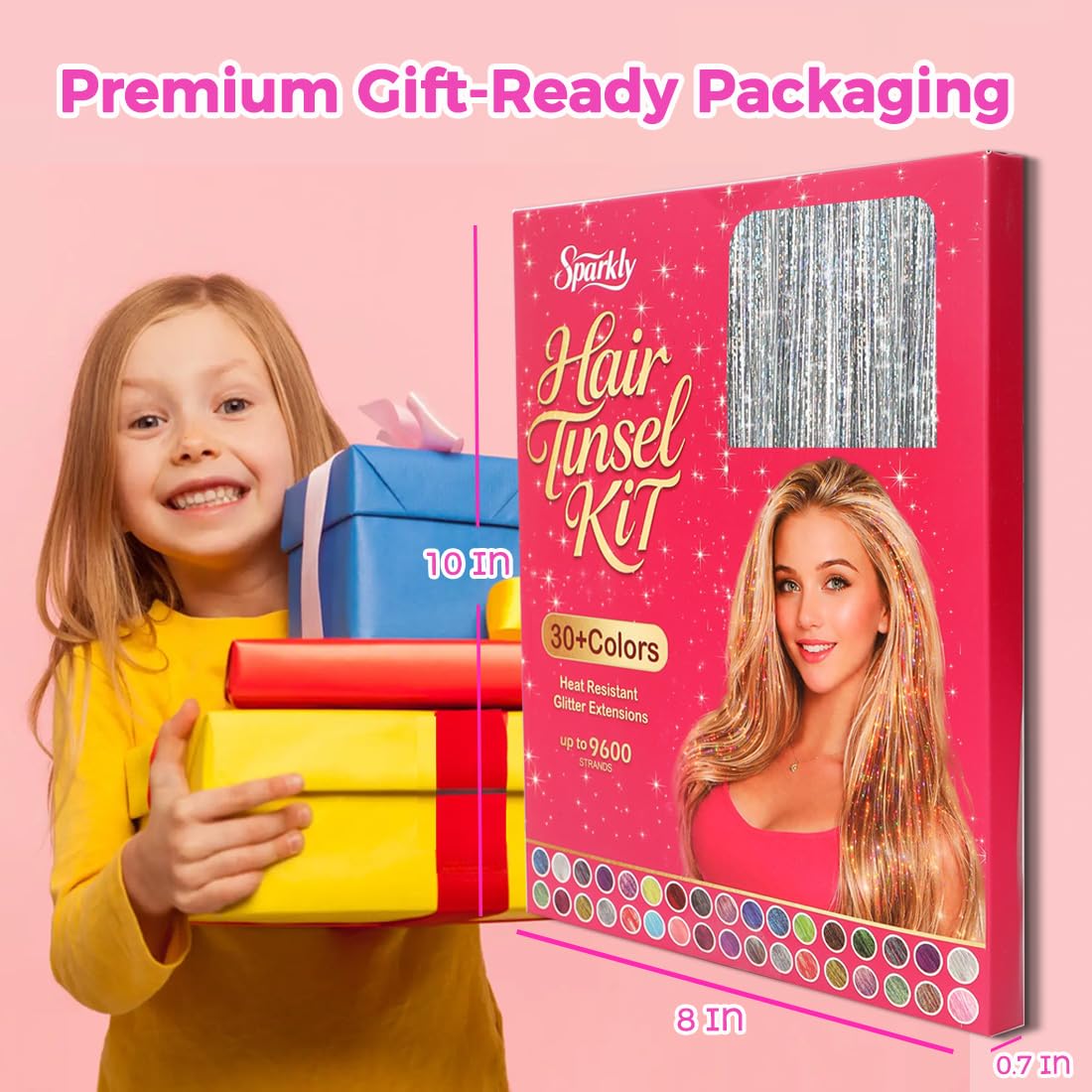 Hair Tinsel Kit - 3200+ Strands Silver Holographic Fairy Hair | 48" Heat Resistant Glitter Extensions for Easy DIY Fun