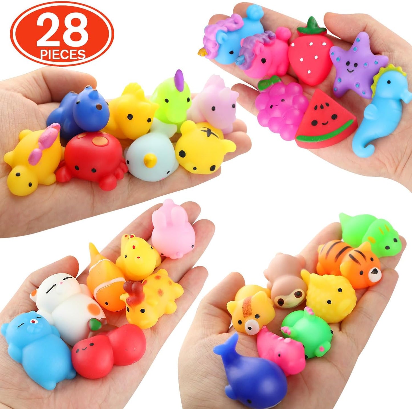 Mochi Squishy Toys - 28 Pack Kawaii Cat Slow Rising Animals | Perfect Party Favors & Stress Relievers