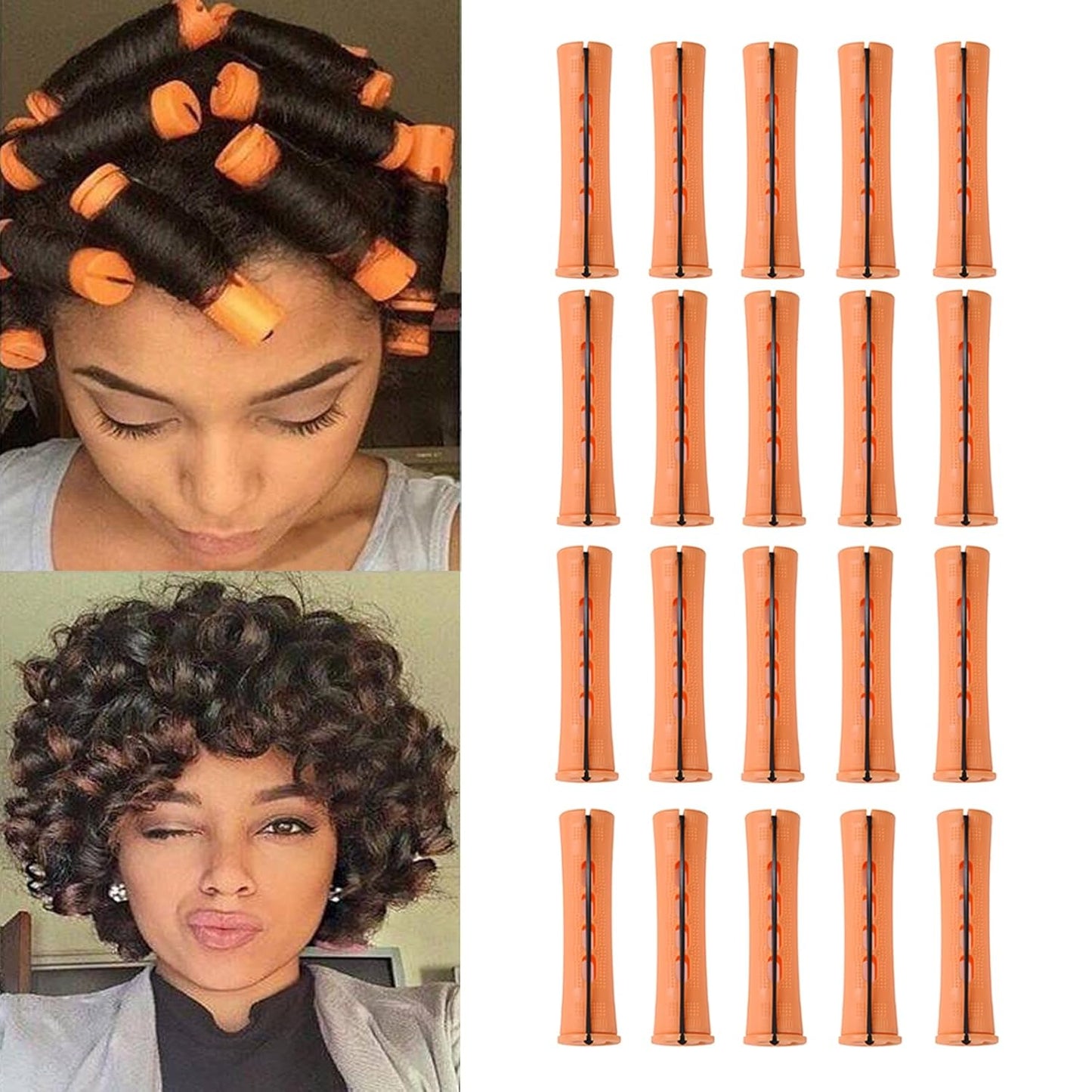 Orange Perm Rods Set - 20 Heatless Curling Rollers for Natural Hair | Ideal for Long, Medium, and Short Styles (0.87 Inch)