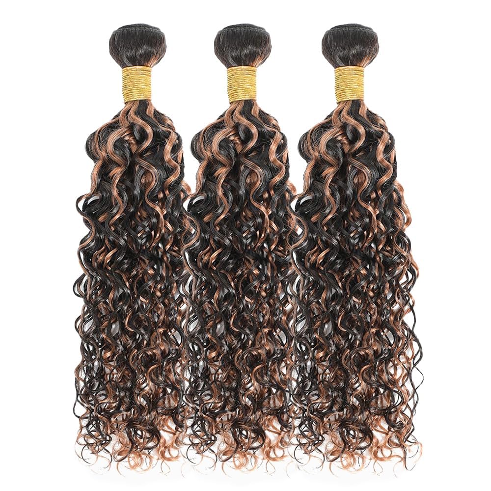 Ombre Curly Bundle 1b/30 Human Hair Bundles 26 28 30 Inch Peruvian Virgin Remy Hair 3 Bundles Two Tone 1b and 30 Color Hair Extensions