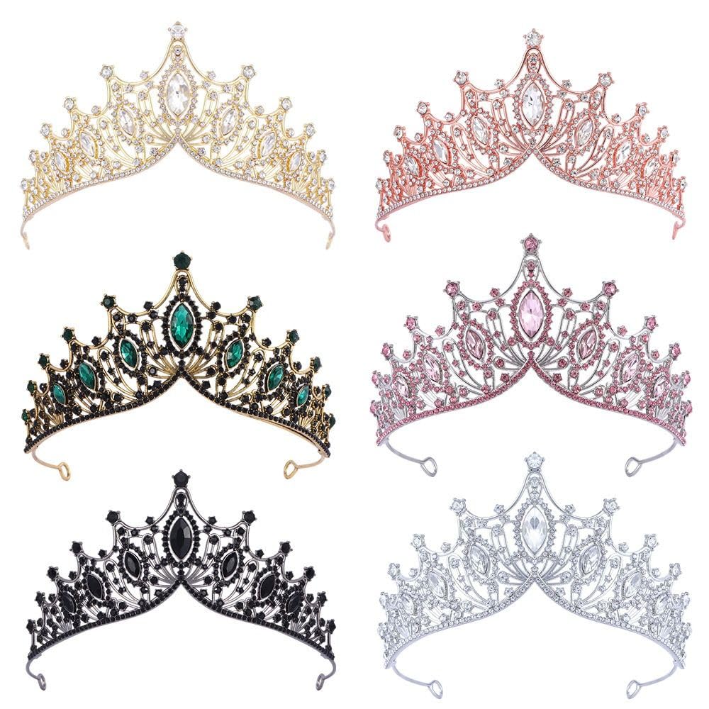 Rhinestone Crown Hair Ornaments Elegant Headwear Princess Tiara Temperament Gold Baroque Crown Women(purple)