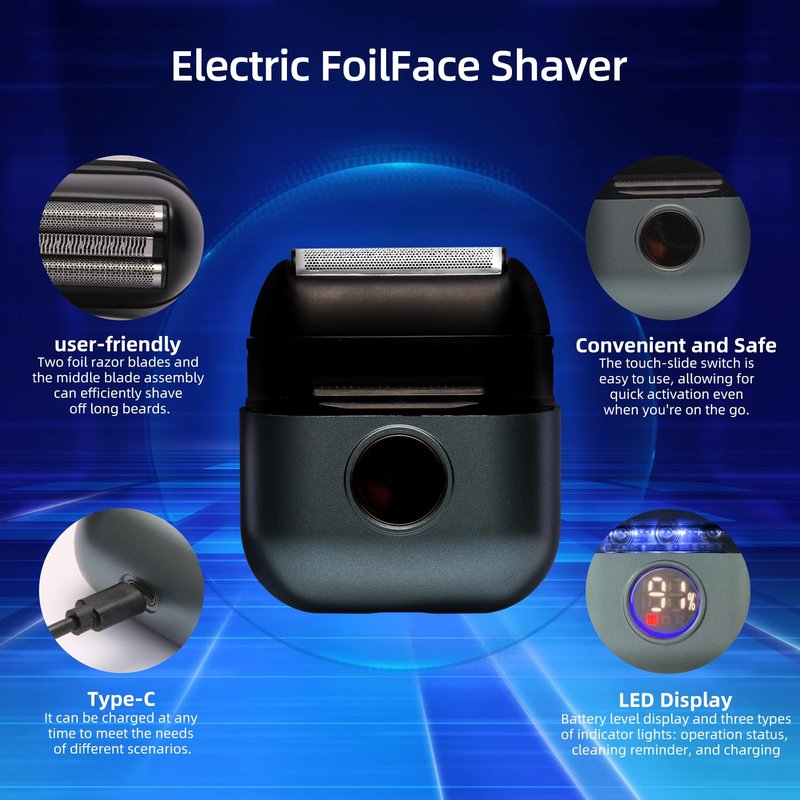 Foil Shaver for Men and Women - Electric Razor with 2 Precision Blades, USB Rechargeable IPX6 Waterproof Wet/Dry Shaver, Compact Personal Grooming Tool for Travel Home Office