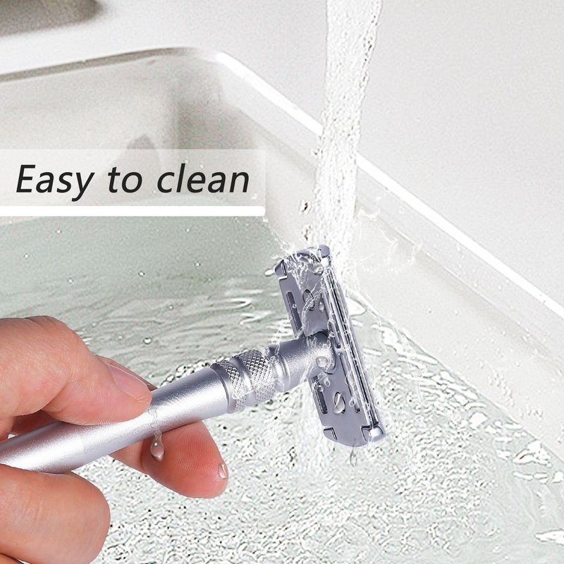 Men's and Women's Manual Razor Safety Razor with 10 Double Edge Blades, Double Edge Razor, Eco-Friendly, Smooth Close Shave, Plastic-Free, Easy to Carry for Traveling at Home (Silver)