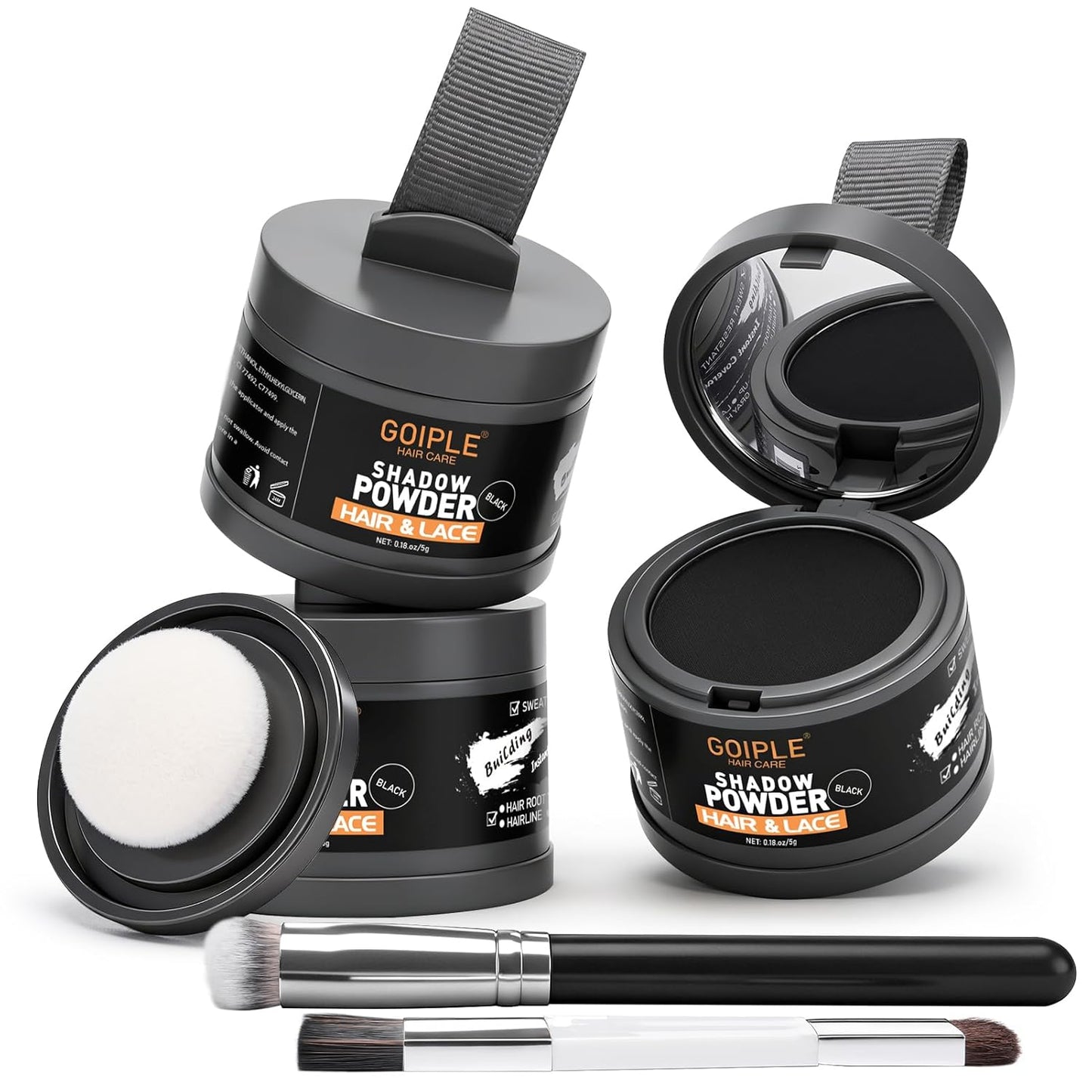 Root Touch Up Powder - 5PCS Gray Coverage Hair Color | Instantly Conceals Thinning Hair & Bald Spots (Black)